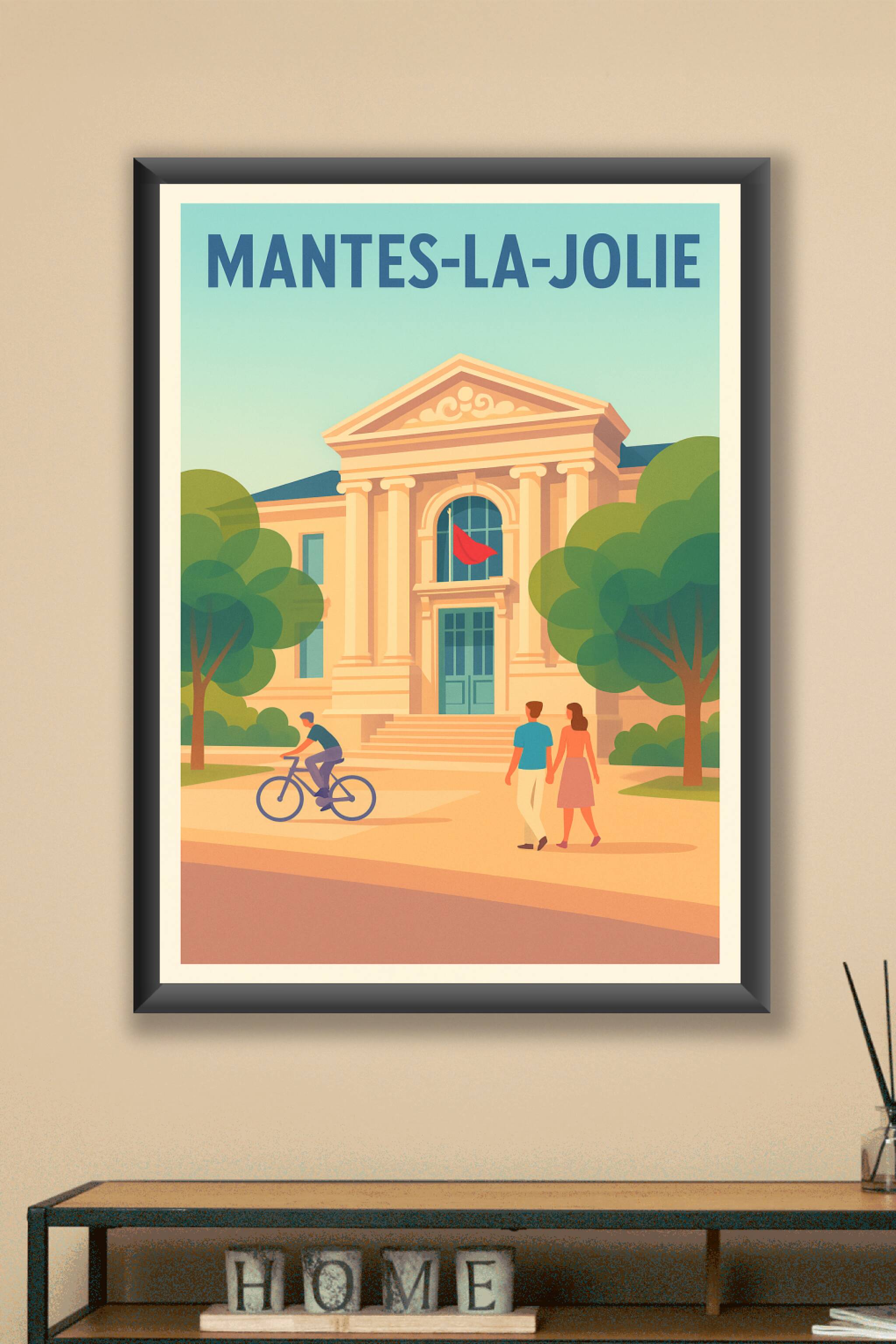 Affiche Mantes-la-Jolie — Charme intemporel et douceur de vivre · poster d'art de Mantes-la-Jolie
