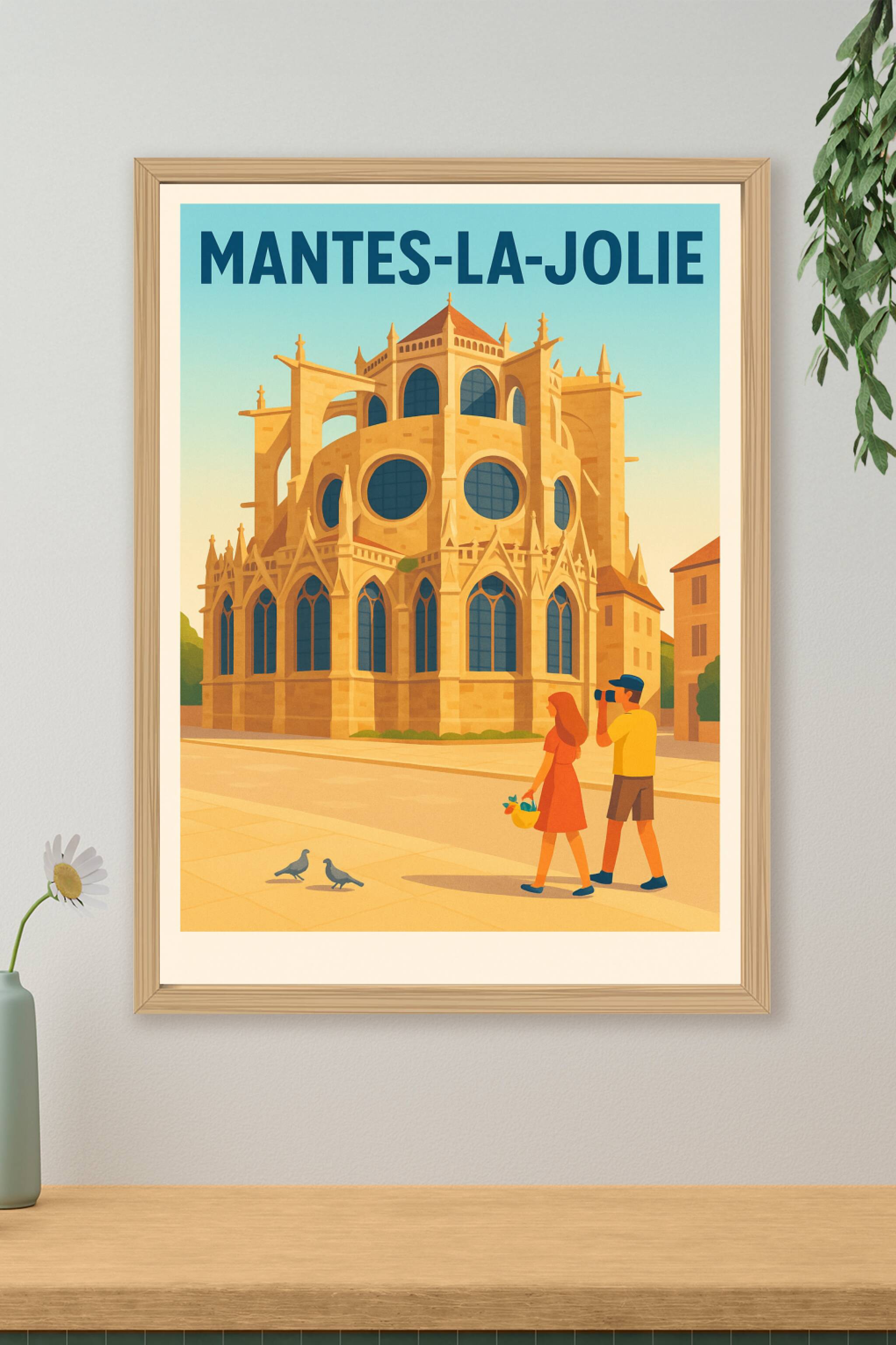 Affiche Mantes-la-Jolie — L'élégance gothique à portée de regard · poster d'art de Mantes-la-Jolie