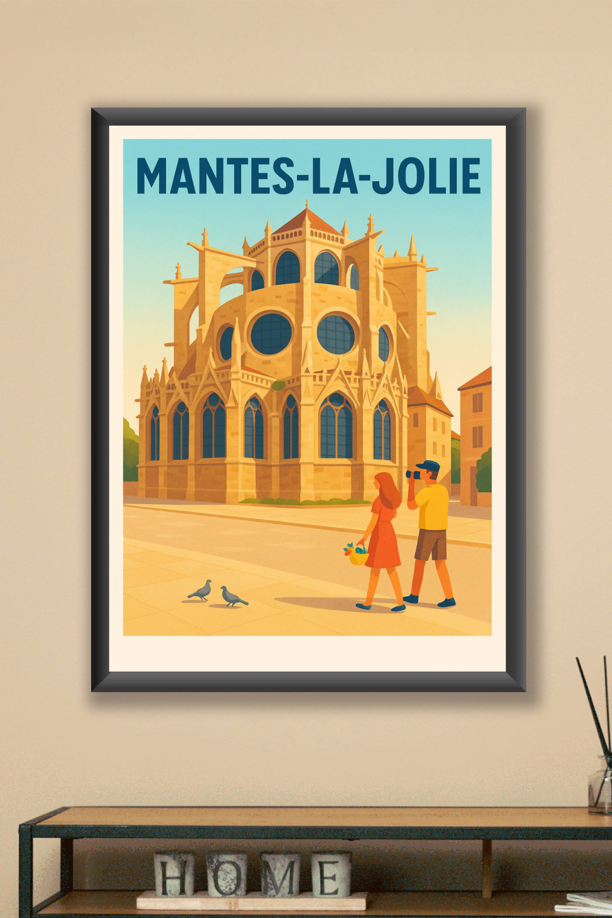 Affiche Mantes-la-Jolie — L'élégance gothique à portée de regard · poster d'art de Mantes-la-Jolie