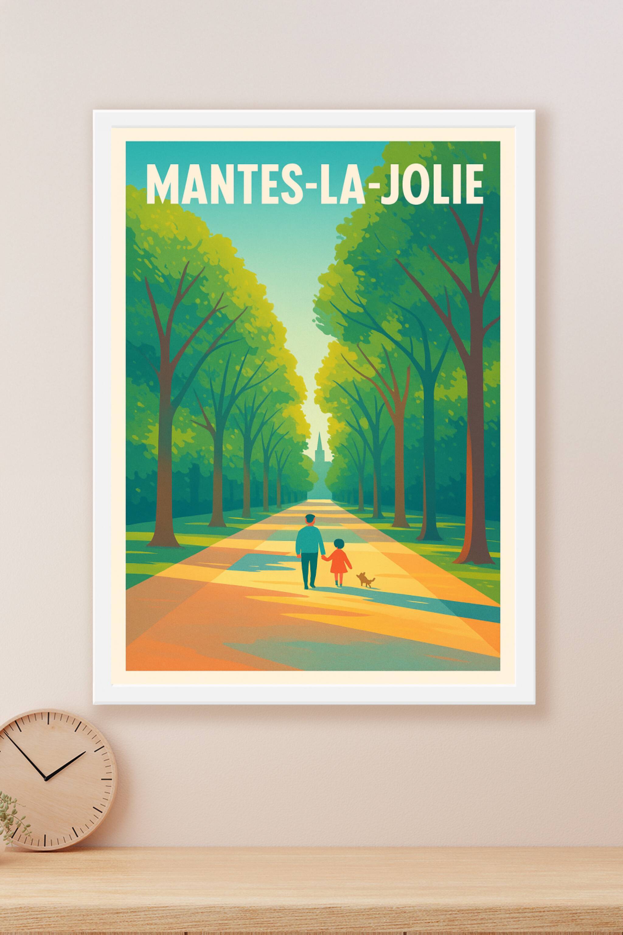 Affiche Mantes-la-Jolie — Promenade bucolique sous les arbres · poster d'art de Mantes-la-Jolie