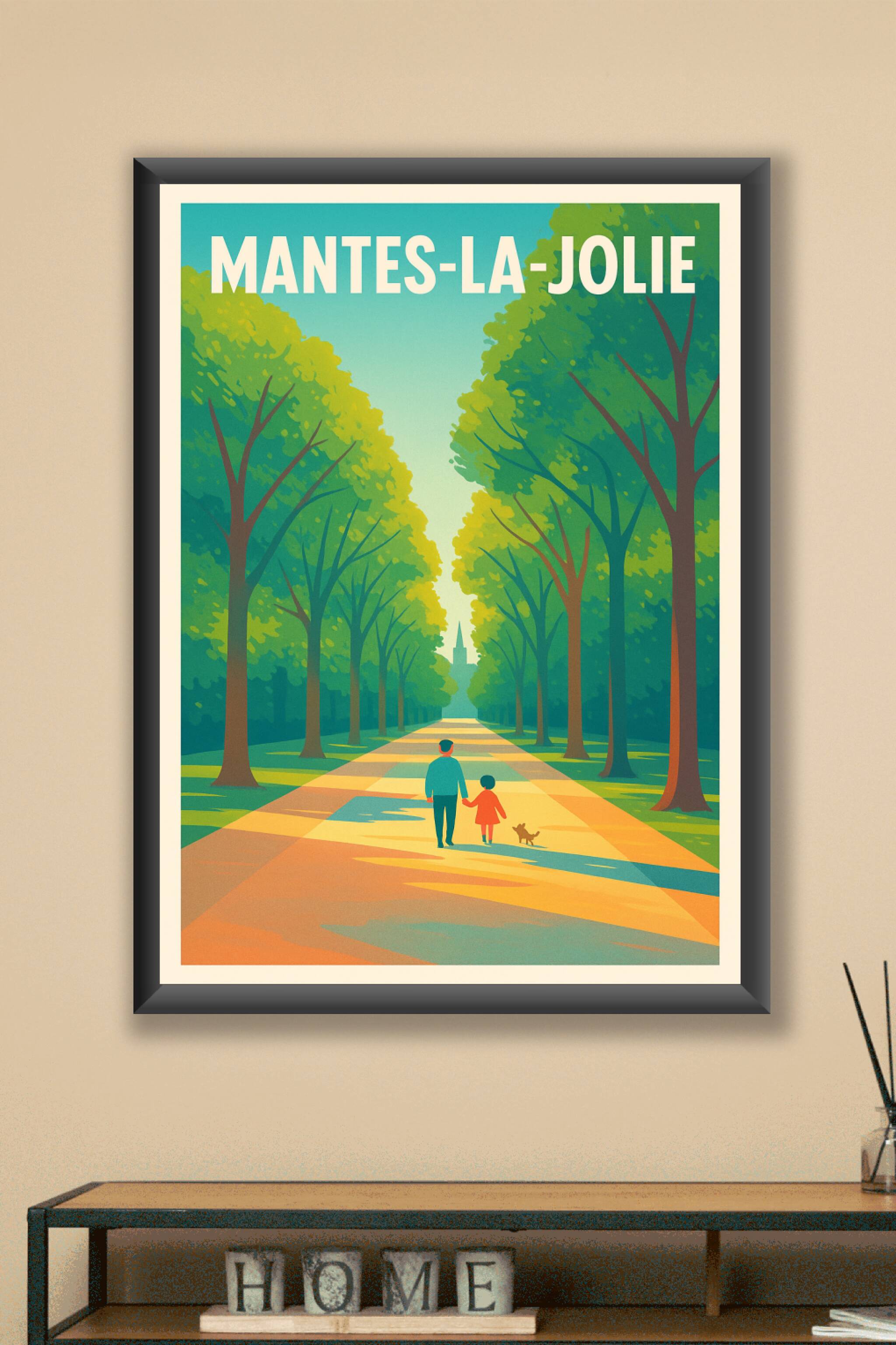 Affiche Mantes-la-Jolie — Promenade bucolique sous les arbres · poster d'art de Mantes-la-Jolie
