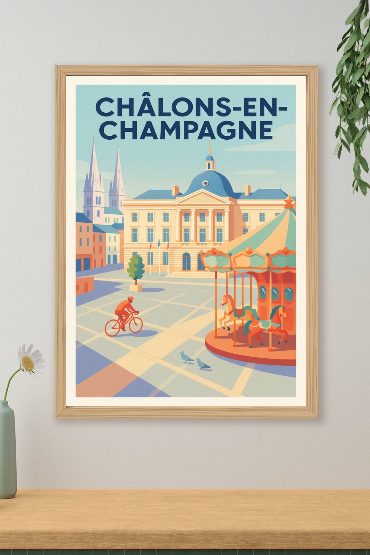 Affiche Châlons-en-Champagne — Charme et douceur de la place centrale · poster d'art de Châlons-en-Champagne