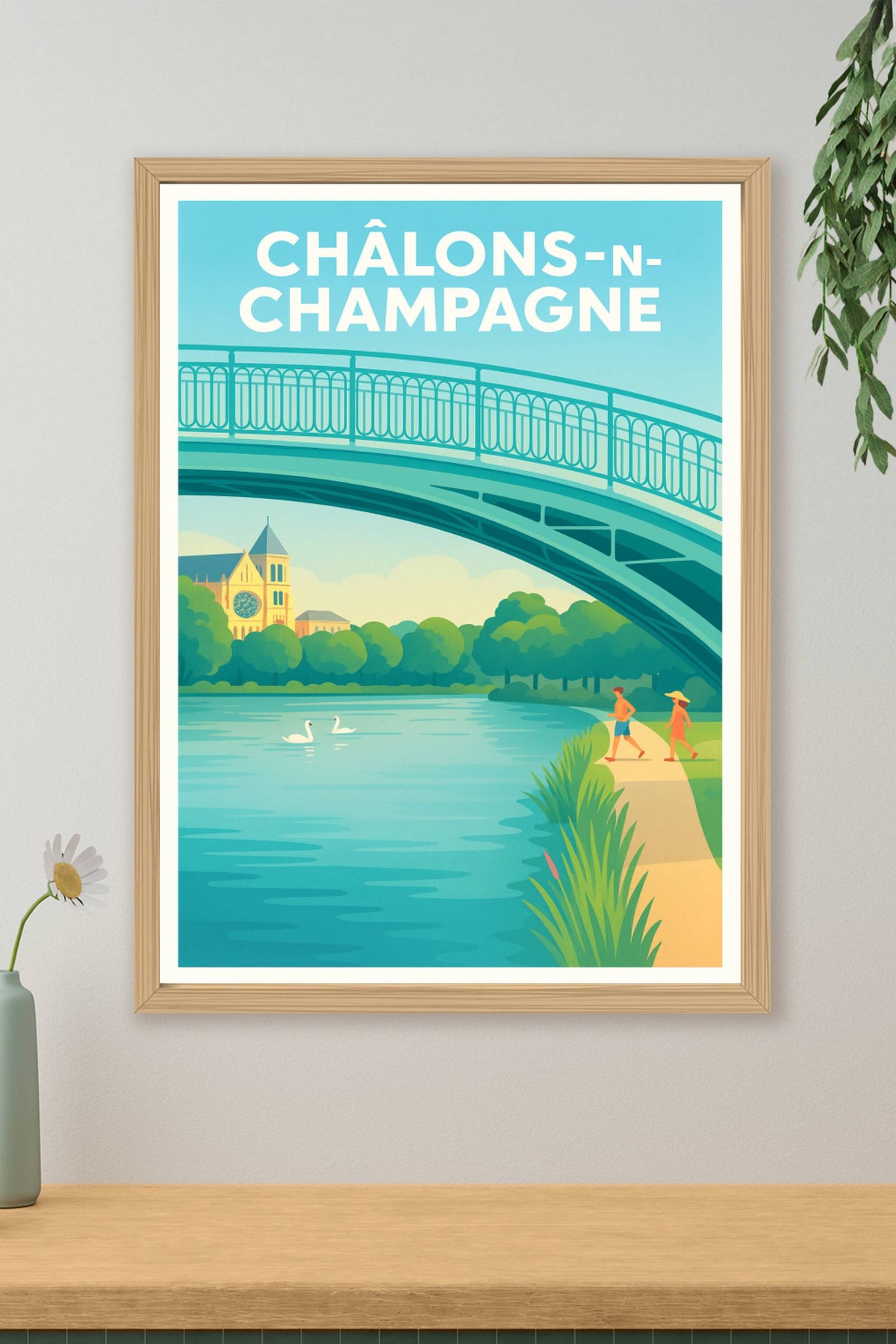 Affiche Châlons-en-Champagne — Sérénité au fil de l'eau · poster d'art de Châlons-en-Champagne