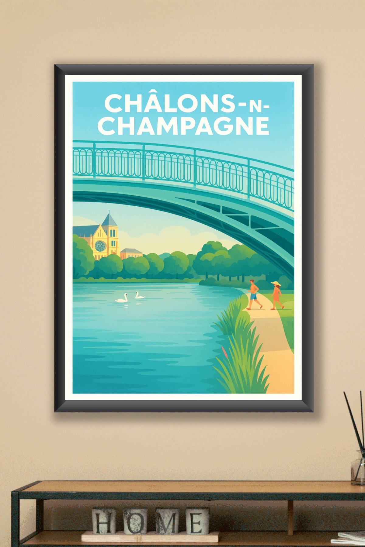 Affiche Châlons-en-Champagne — Sérénité au fil de l'eau · poster d'art de Châlons-en-Champagne