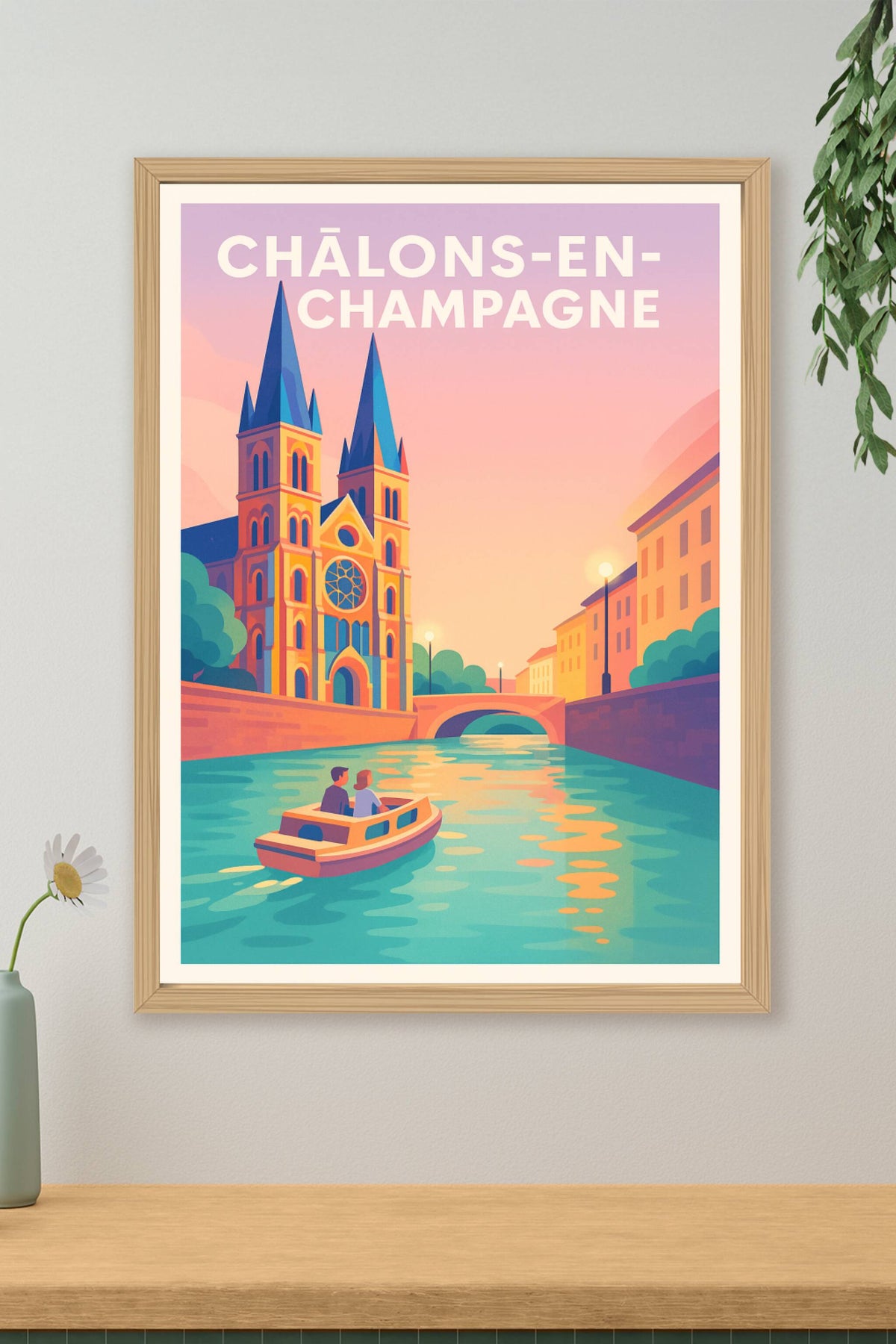 Affiche Châlons-en-Champagne — Douceur et sérénité sur les canaux · poster d'art de Châlons-en-Champagne