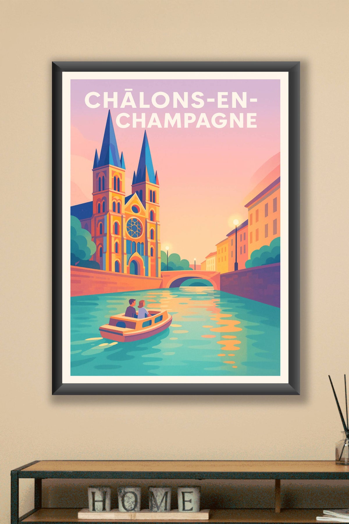 Affiche Châlons-en-Champagne — Douceur et sérénité sur les canaux · poster d'art de Châlons-en-Champagne