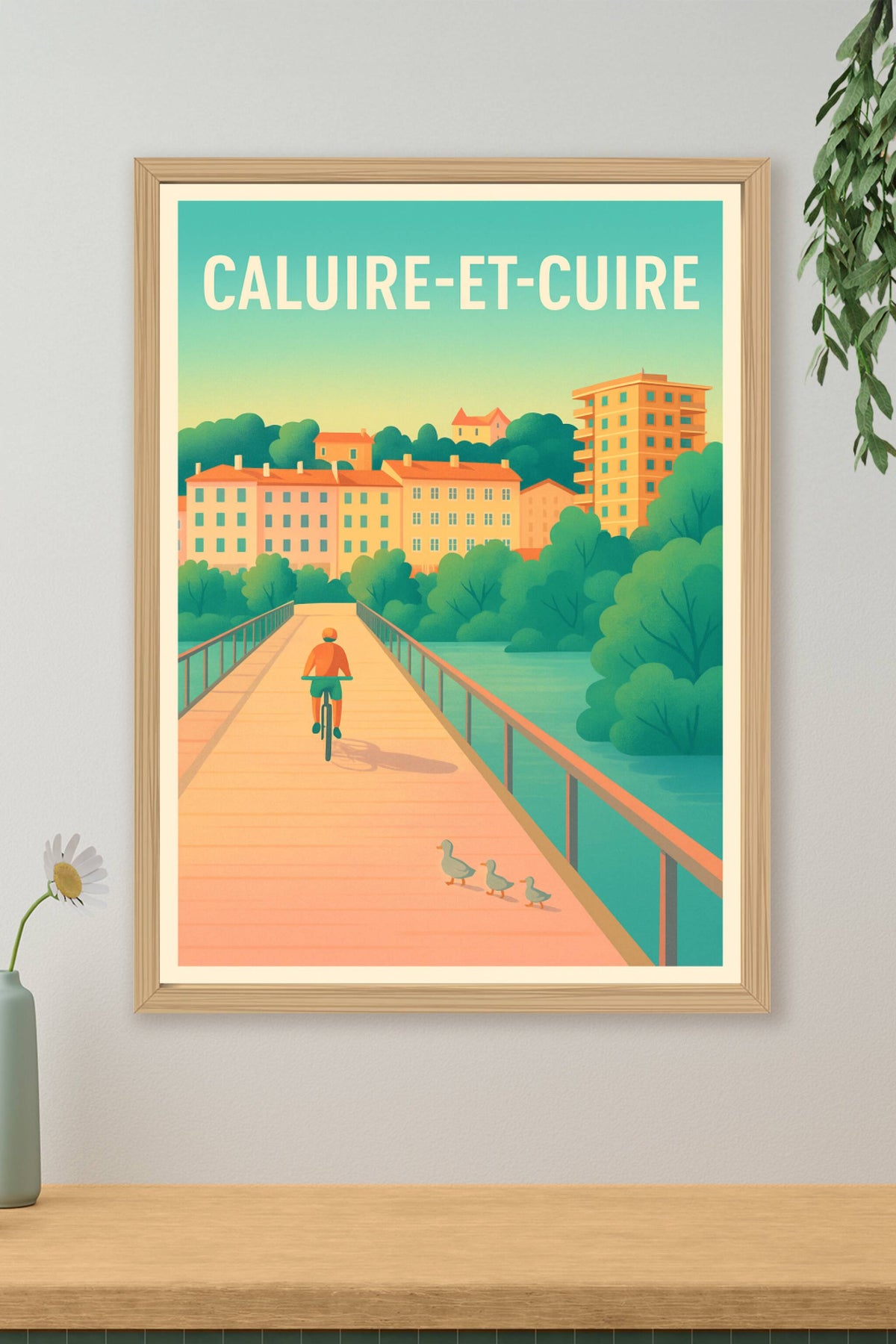 Affiche Caluire-et-Cuire — Promenade paisible au bord de l'eau · poster d'art de Caluire-et-Cuire