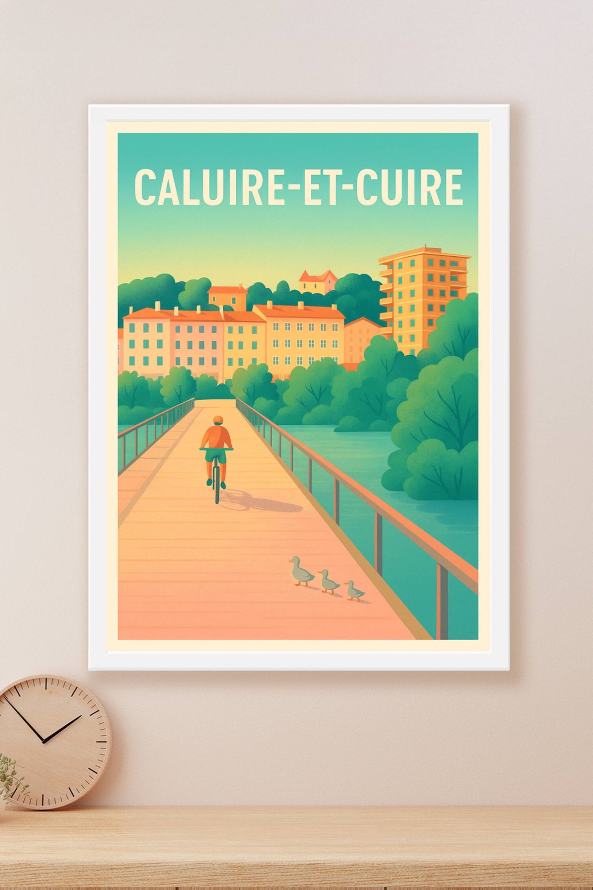 Affiche Caluire-et-Cuire — Promenade paisible au bord de l'eau · poster d'art de Caluire-et-Cuire