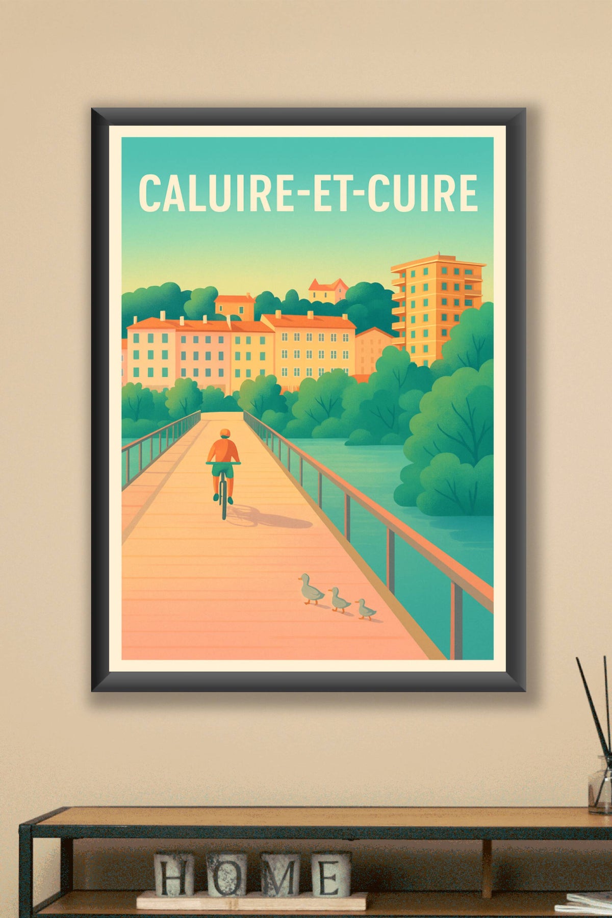 Affiche Caluire-et-Cuire — Promenade paisible au bord de l'eau · poster d'art de Caluire-et-Cuire