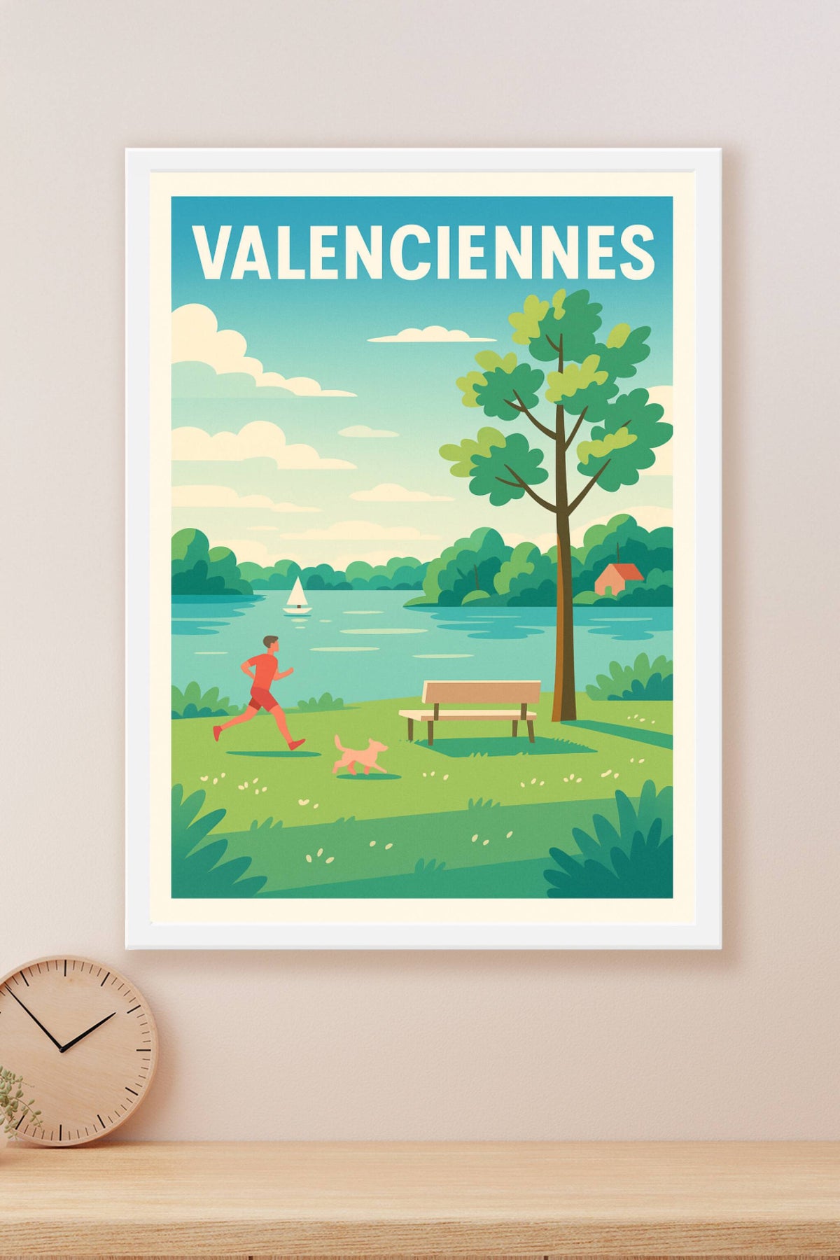 Affiche Valenciennes — Verdure et sérénité au bord de l'eau · poster d'art de Valenciennes