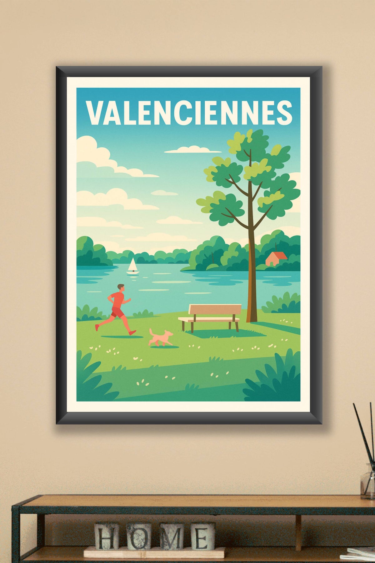 Affiche Valenciennes — Verdure et sérénité au bord de l'eau · poster d'art de Valenciennes