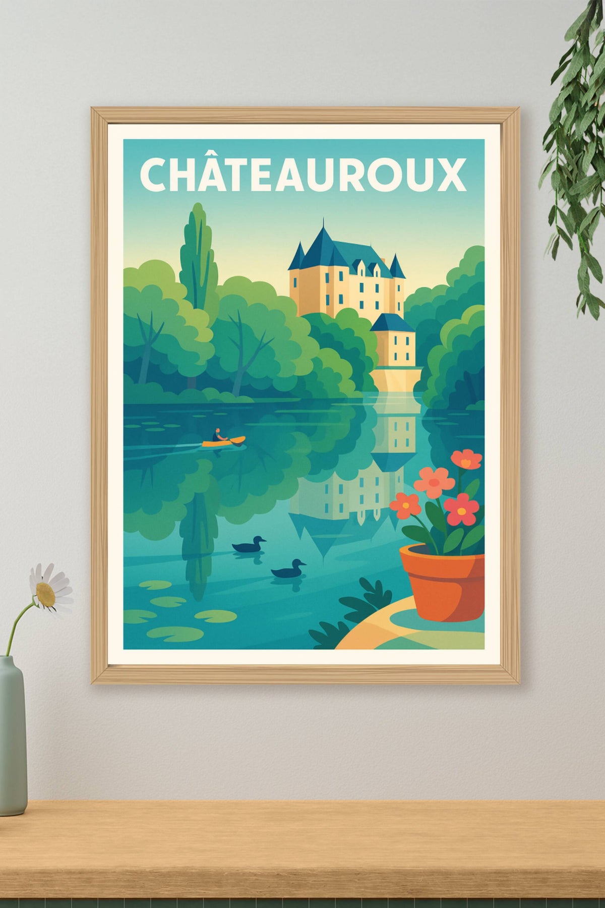 Affiche Châteauroux — L'élégance paisible au bord de l'eau · poster d'art de Châteauroux