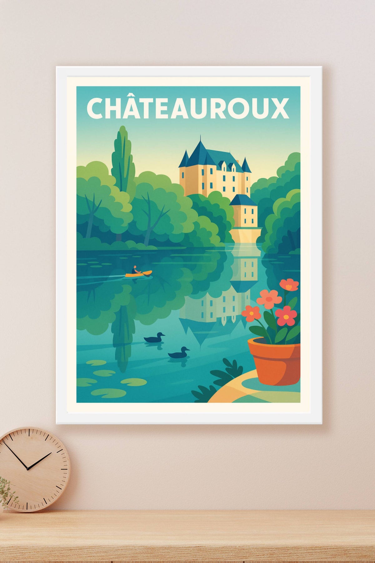 Affiche Châteauroux — L'élégance paisible au bord de l'eau · poster d'art de Châteauroux
