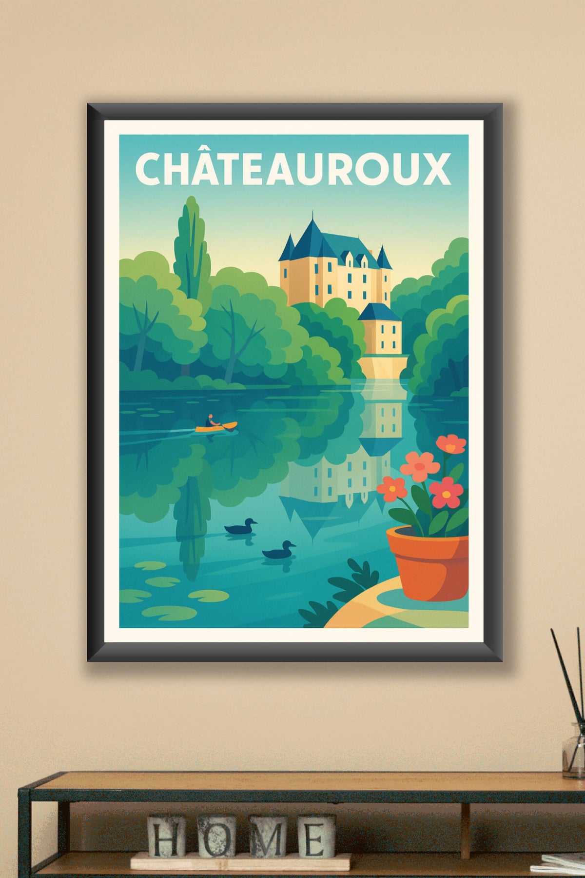 Affiche Châteauroux — L'élégance paisible au bord de l'eau · poster d'art de Châteauroux