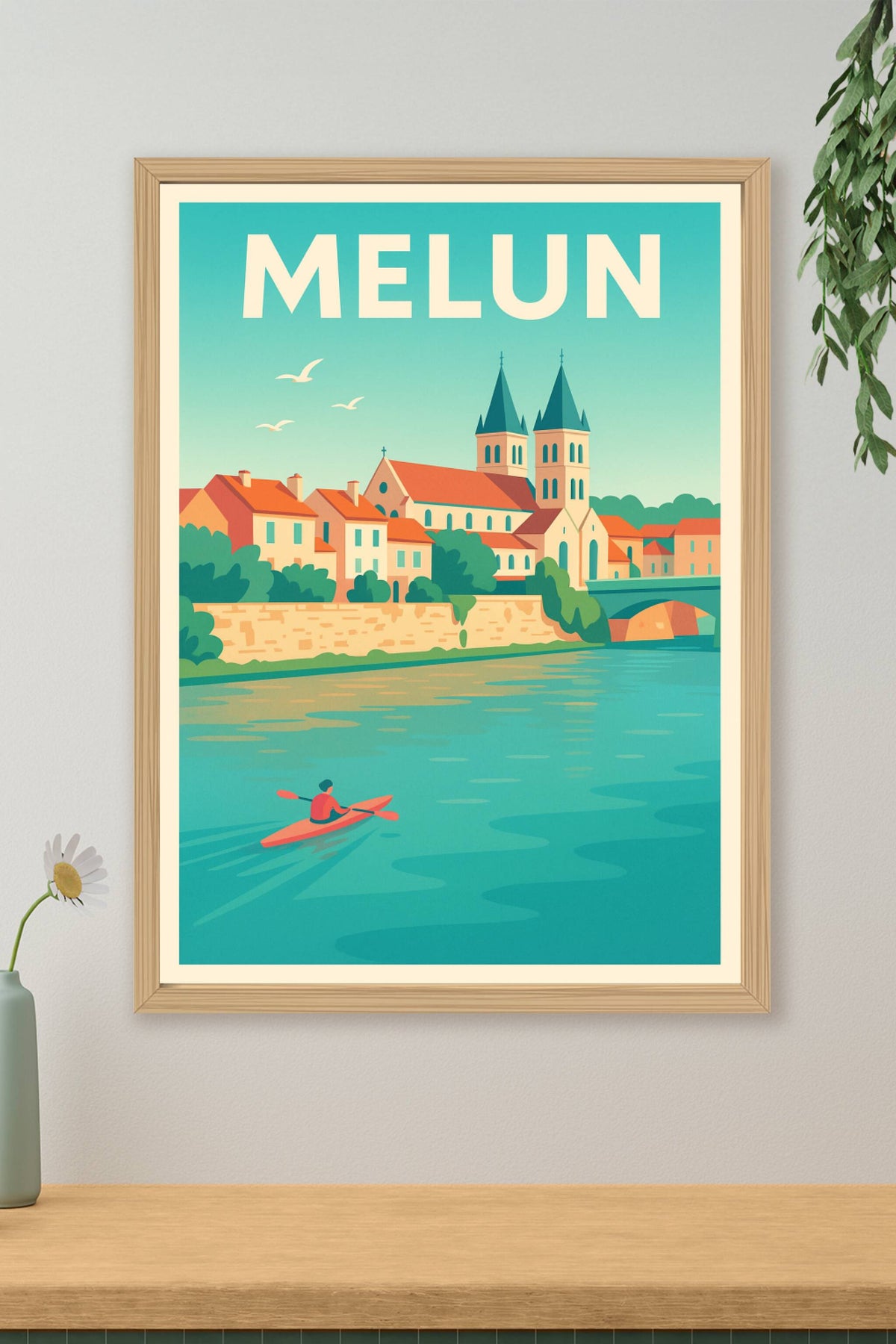 Affiche Melun — Escapade paisible au bord de l'eau · poster d'art de Melun