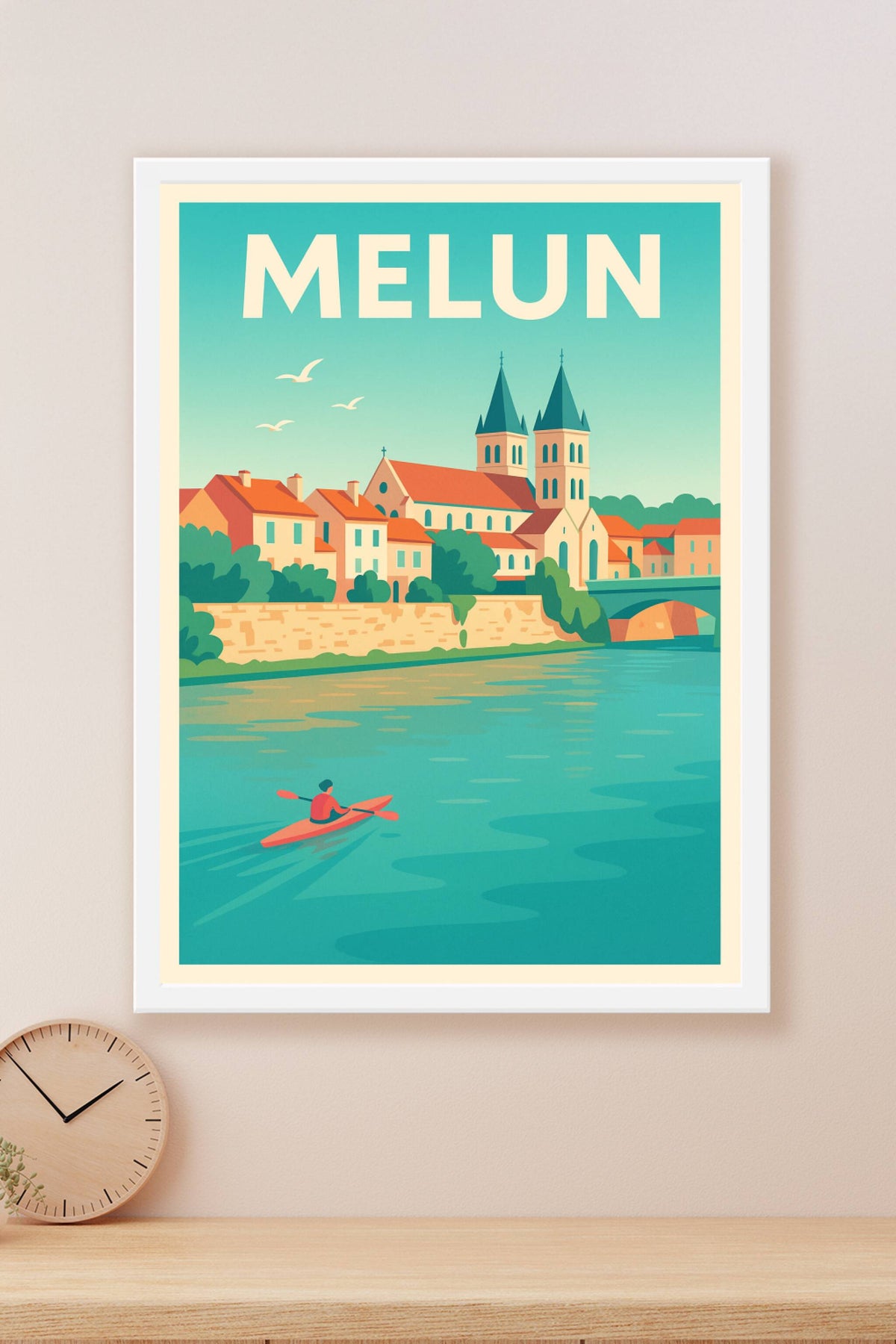 Affiche Melun — Escapade paisible au bord de l'eau · poster d'art de Melun