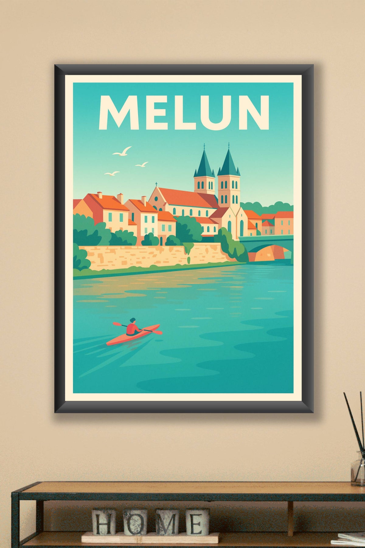 Affiche Melun — Escapade paisible au bord de l'eau · poster d'art de Melun