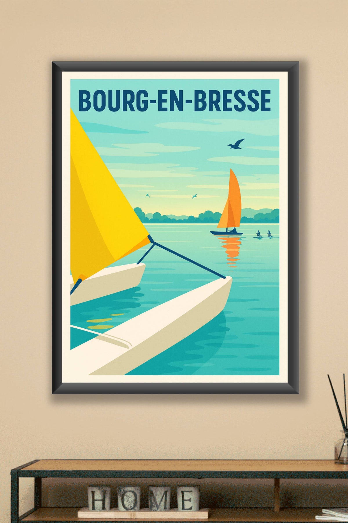 Affiche Bourg-en-Bresse — Évasion nautique paisible · poster d'art de Bourg-en-Bresse