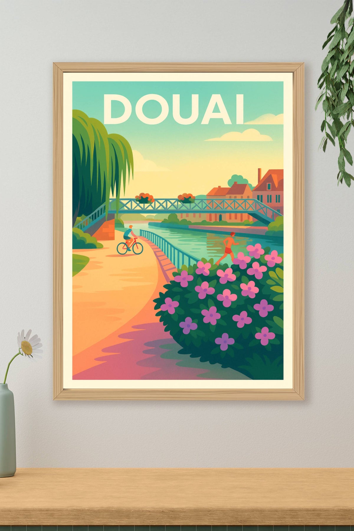 Affiche Douai — Une promenade paisible au bord du canal · poster d'art de Douai