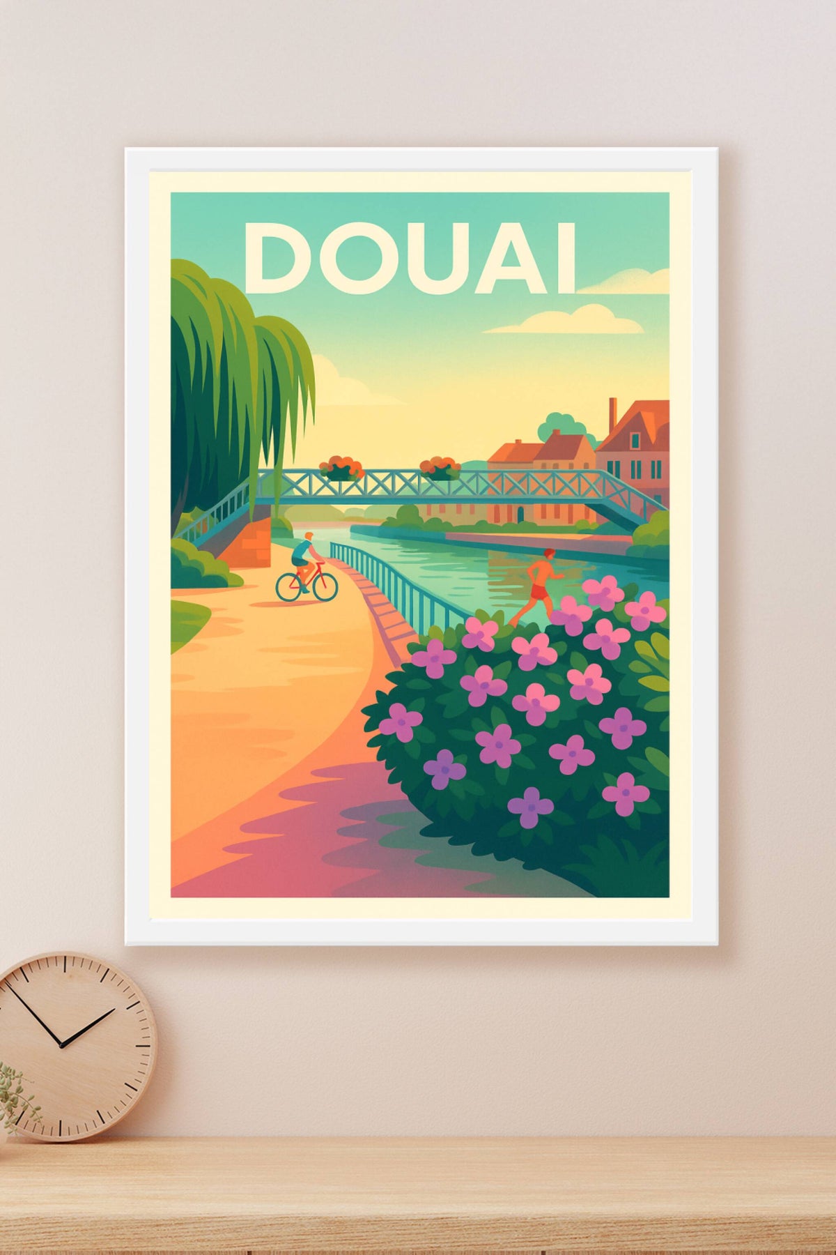 Affiche Douai — Une promenade paisible au bord du canal · poster d'art de Douai