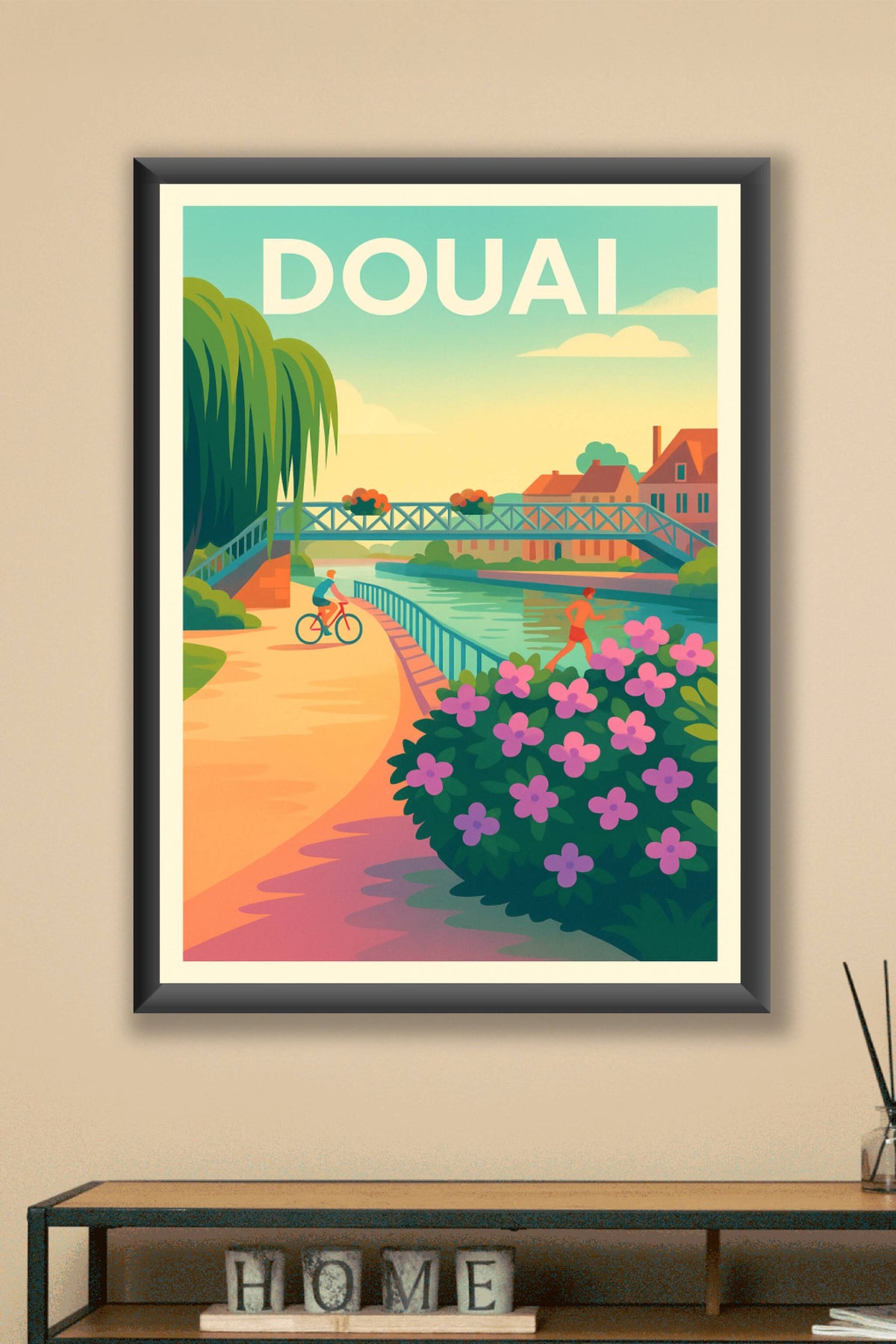 Affiche Douai — Une promenade paisible au bord du canal · poster d'art de Douai