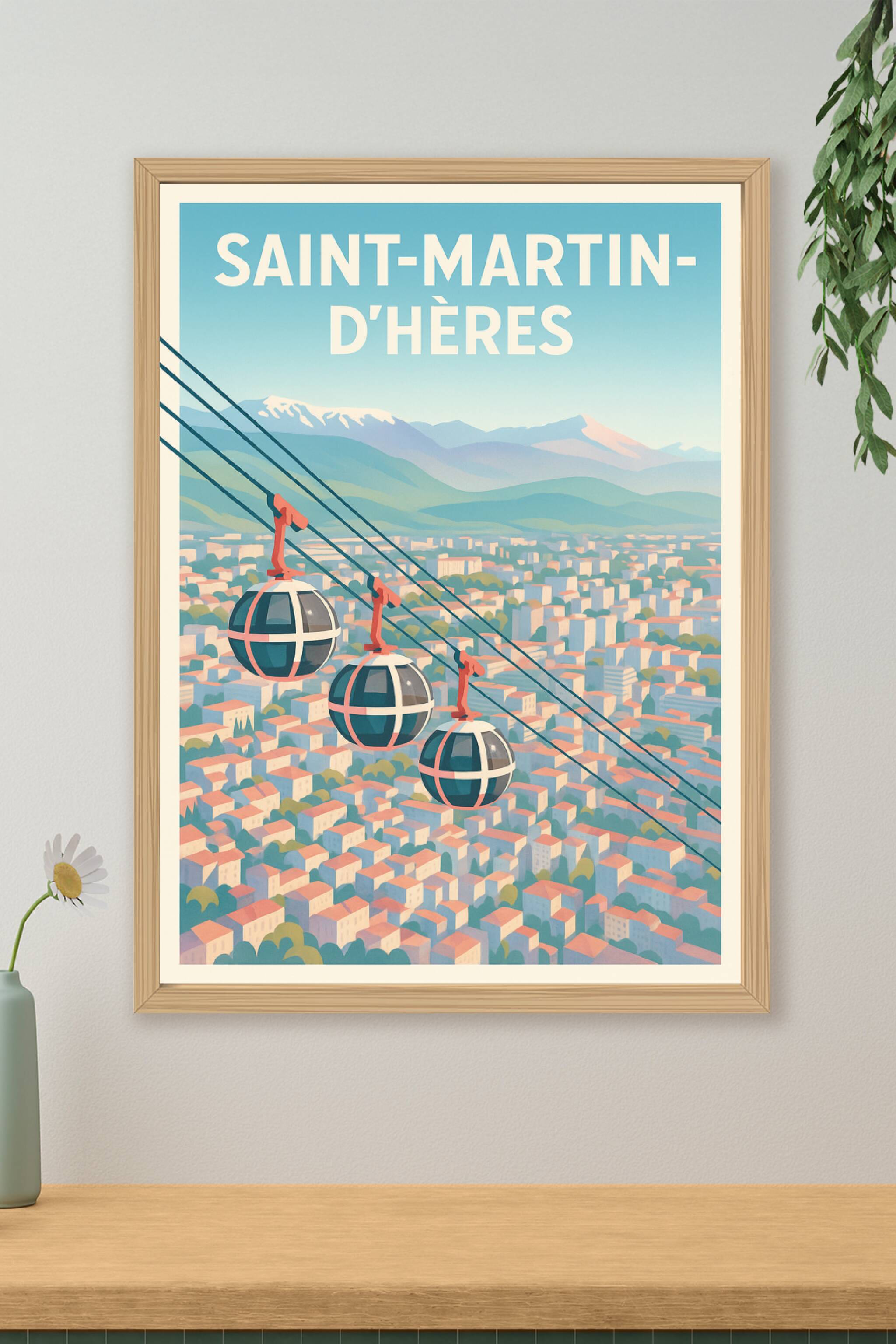 Affiche de Saint-Martin-d'Hères - Vue aérienne emblématique au téléphérique