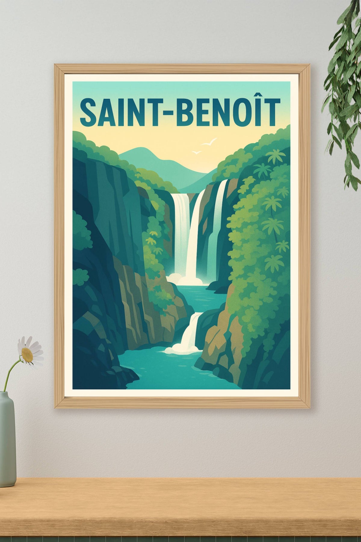 Affiche Saint-Benoît — Évasion au cœur des cascades · poster d'art de Saint-Benoît