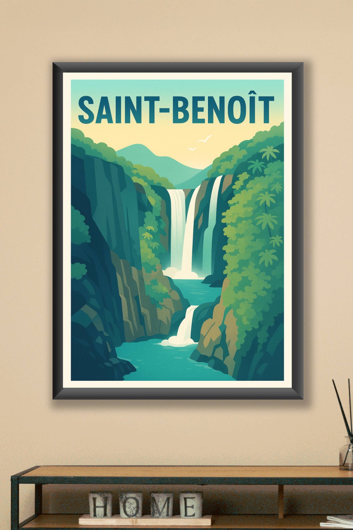 Affiche Saint-Benoît — Évasion au cœur des cascades · poster d'art de Saint-Benoît