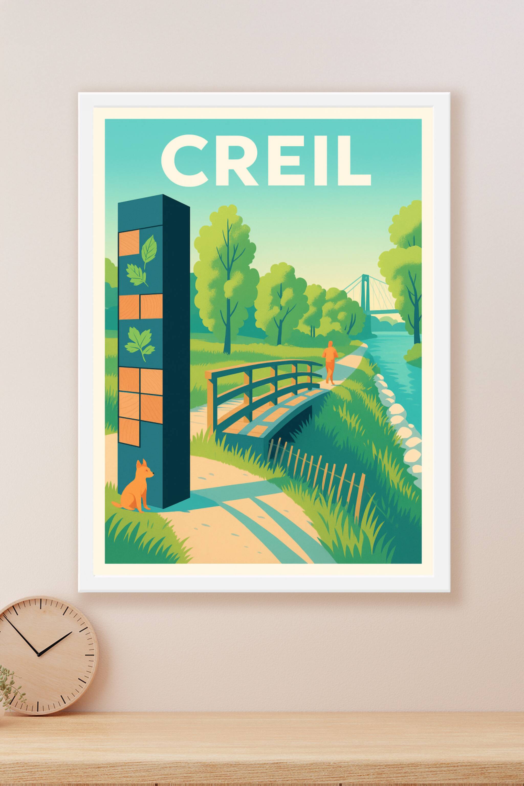 Affiche Creil — Harmonie Verte en Bord de Rivière · poster d'art de Creil