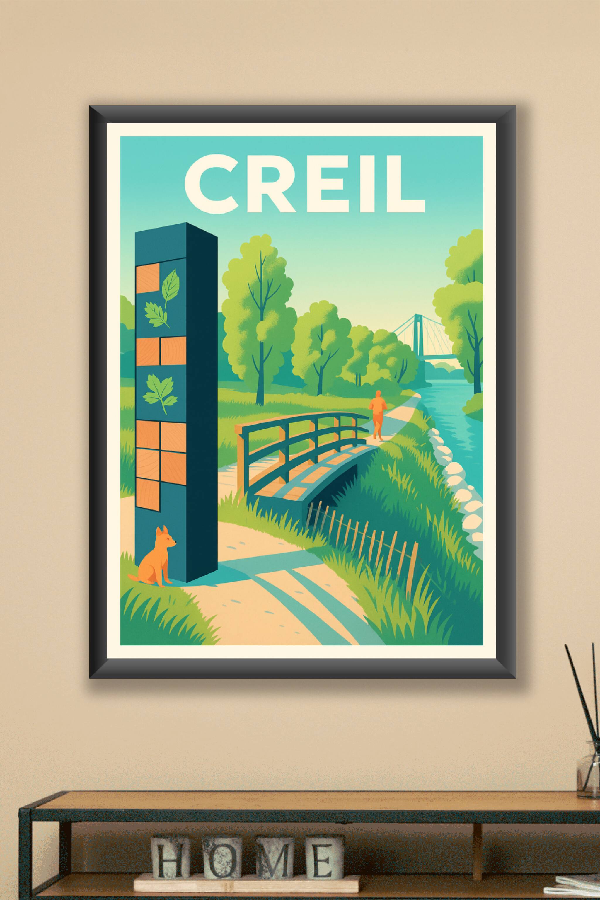 Affiche Creil — Harmonie Verte en Bord de Rivière · poster d'art de Creil