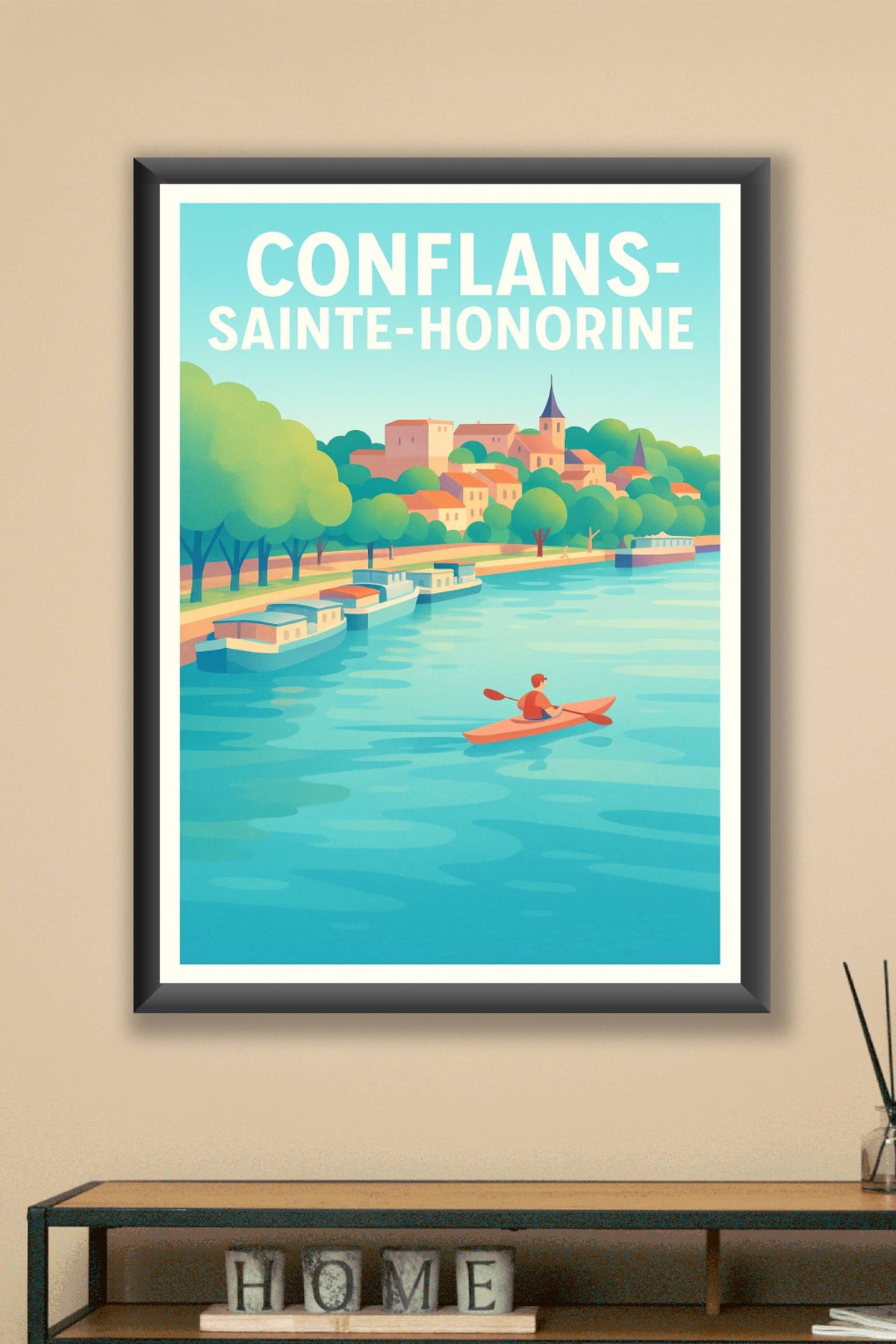 Affiche Conflans-Sainte-Honorine — Escapade paisible au fil de l'eau · poster d'art de Conflans-Sainte-Honorine