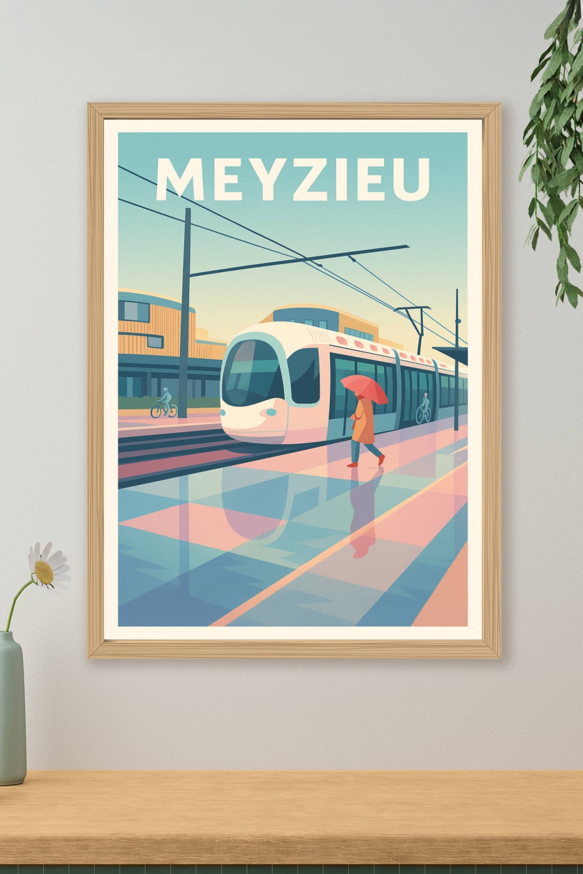 Affiche Meyzieu — La vie urbaine au rythme du tramway · poster d'art de Meyzieu