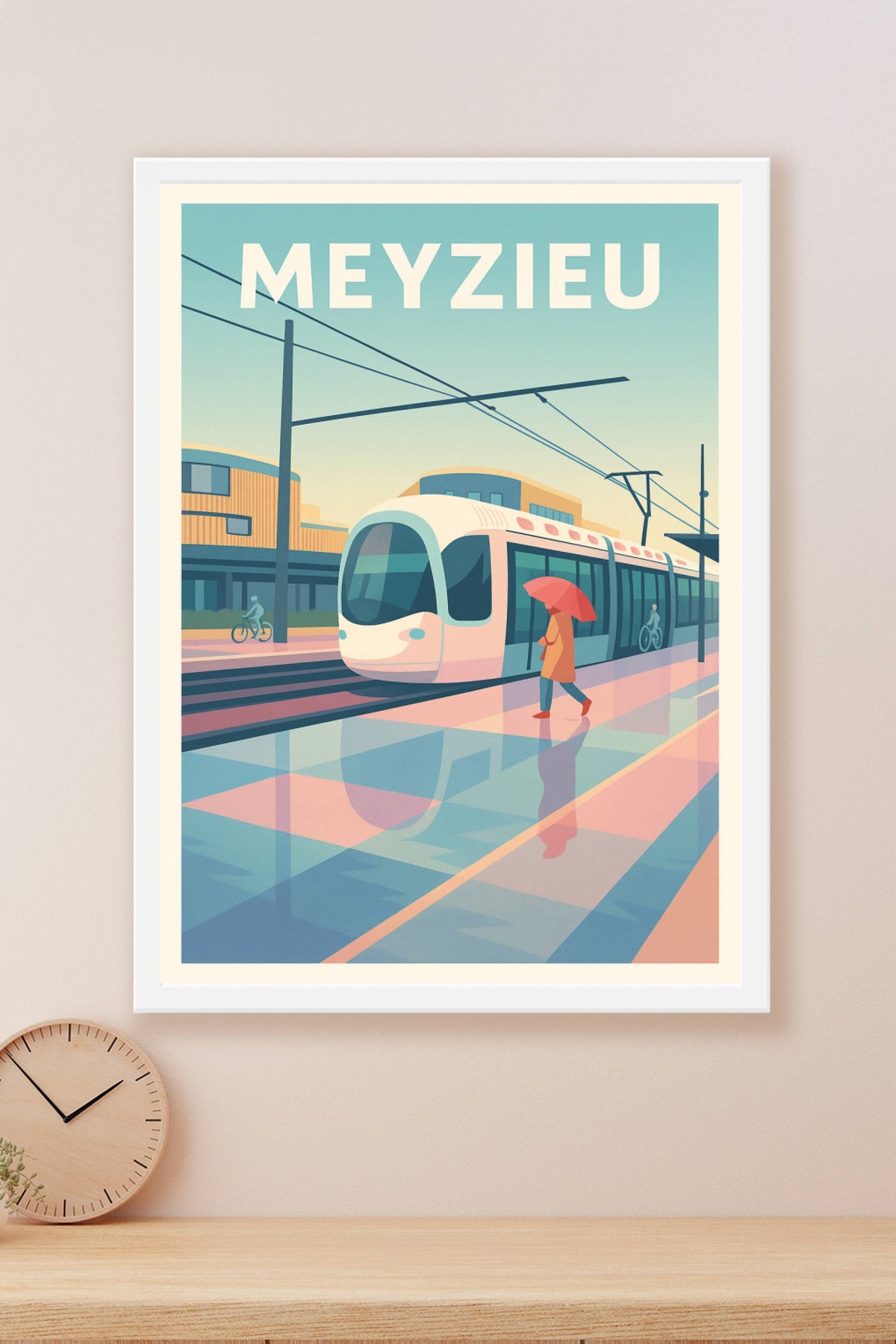 Affiche Meyzieu — La vie urbaine au rythme du tramway · poster d'art de Meyzieu