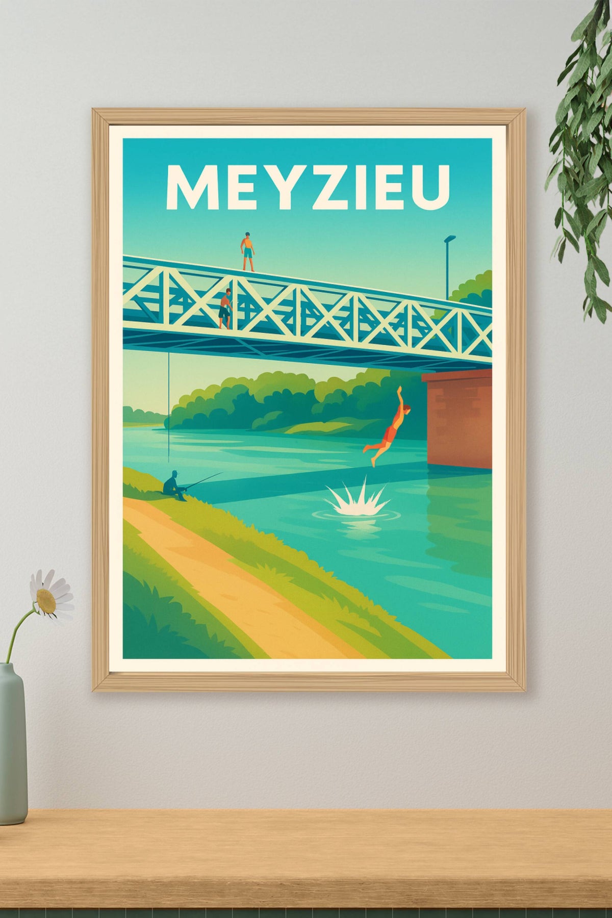 Affiche Meyzieu — Plongée rafraîchissante au fil de l'eau · poster d'art de Meyzieu