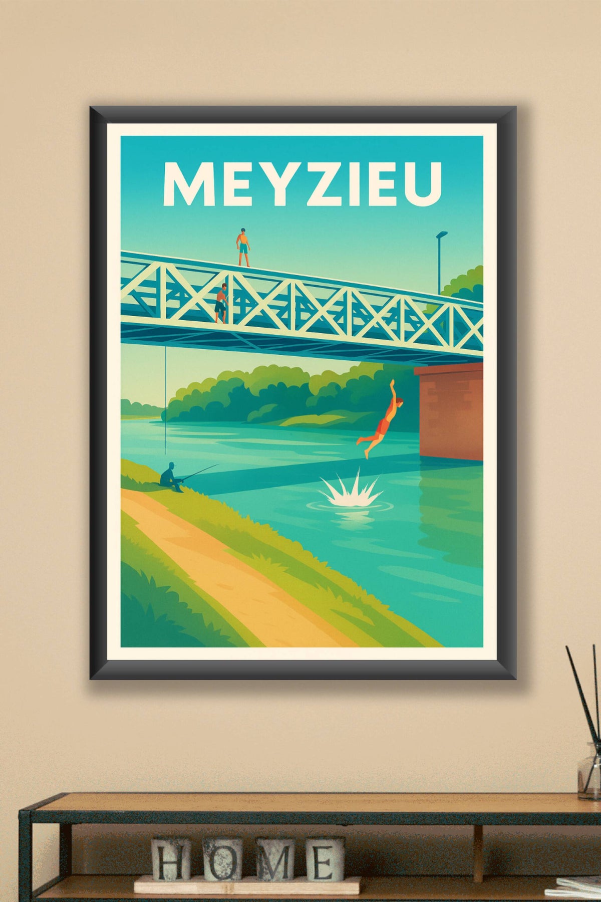Affiche Meyzieu — Plongée rafraîchissante au fil de l'eau · poster d'art de Meyzieu