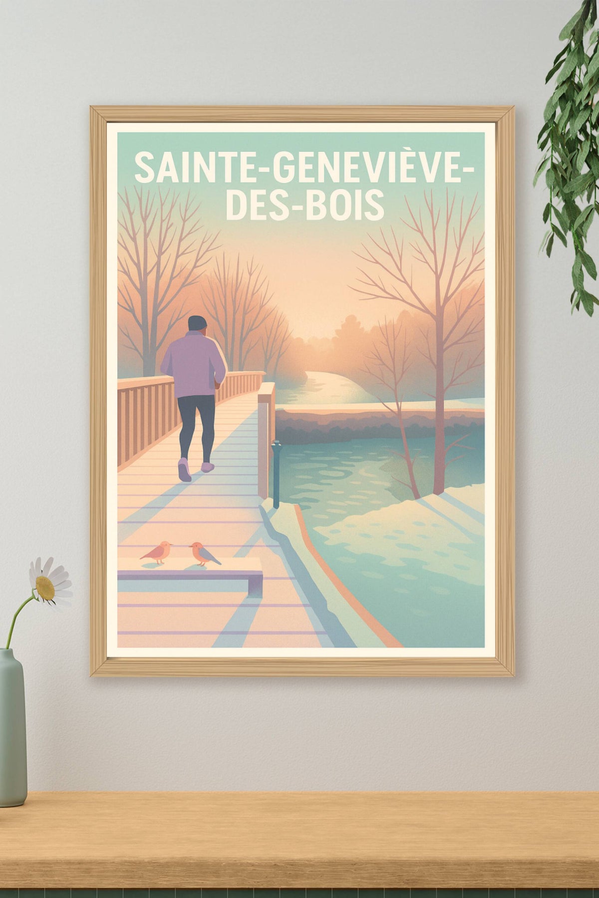 Affiche Sainte-Geneviève-des-Bois — Échappée matinale au bord de l'eau · poster d'art de Sainte-Geneviève-des-Bois
