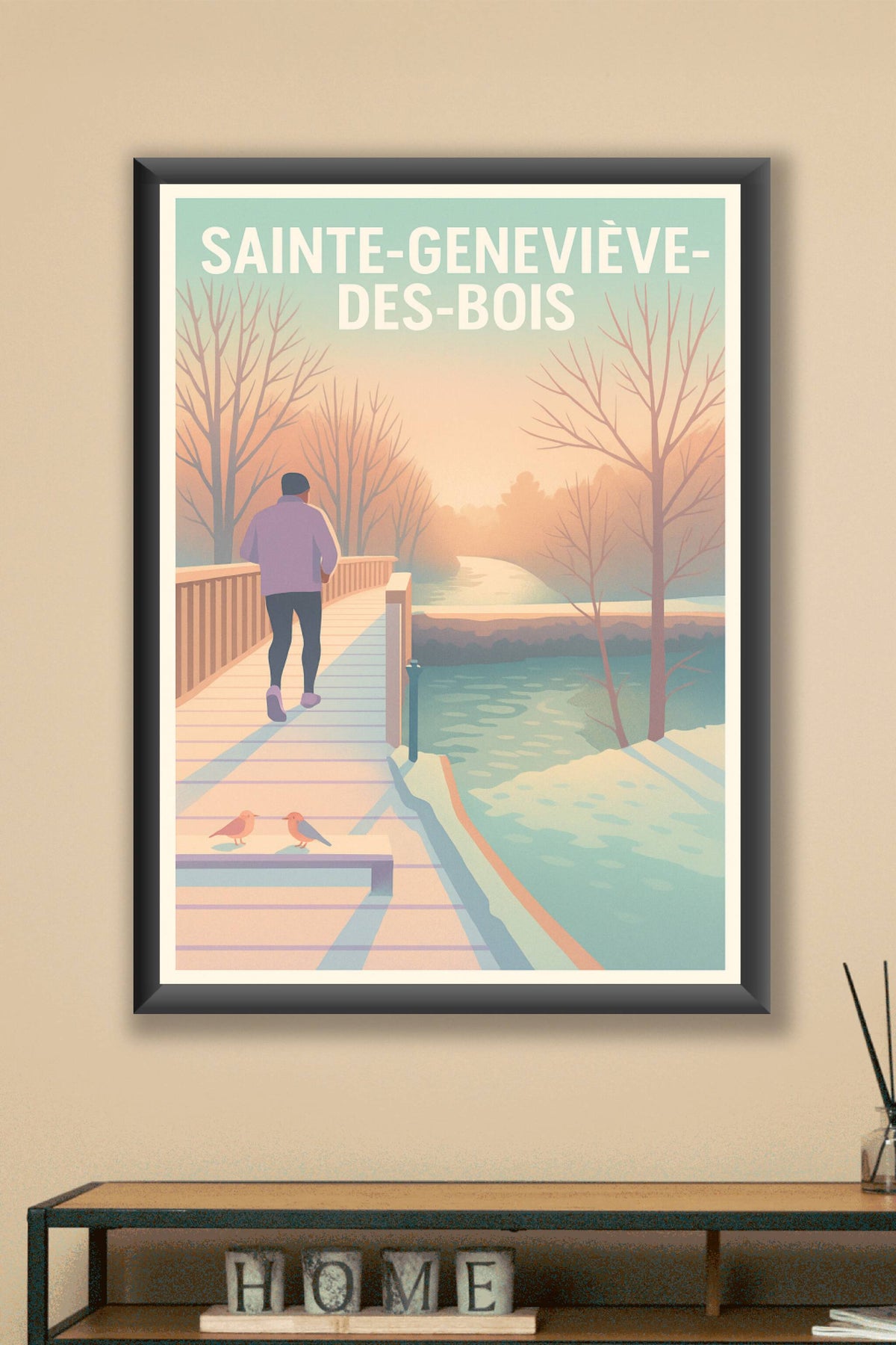 Affiche Sainte-Geneviève-des-Bois — Échappée matinale au bord de l'eau · poster d'art de Sainte-Geneviève-des-Bois