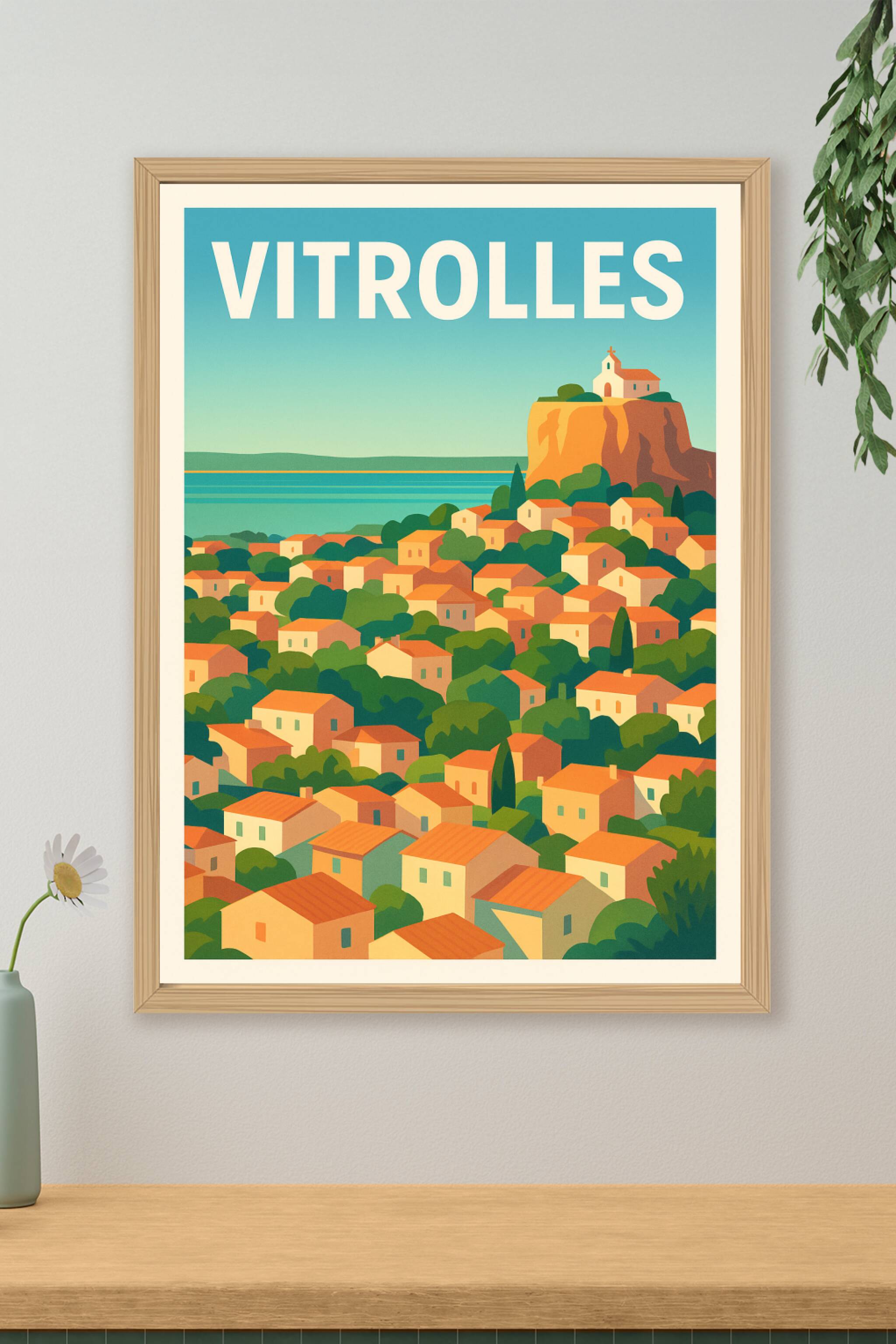 Affiche de Vitrolles - Vue ensoleillée sur la cité provençale
