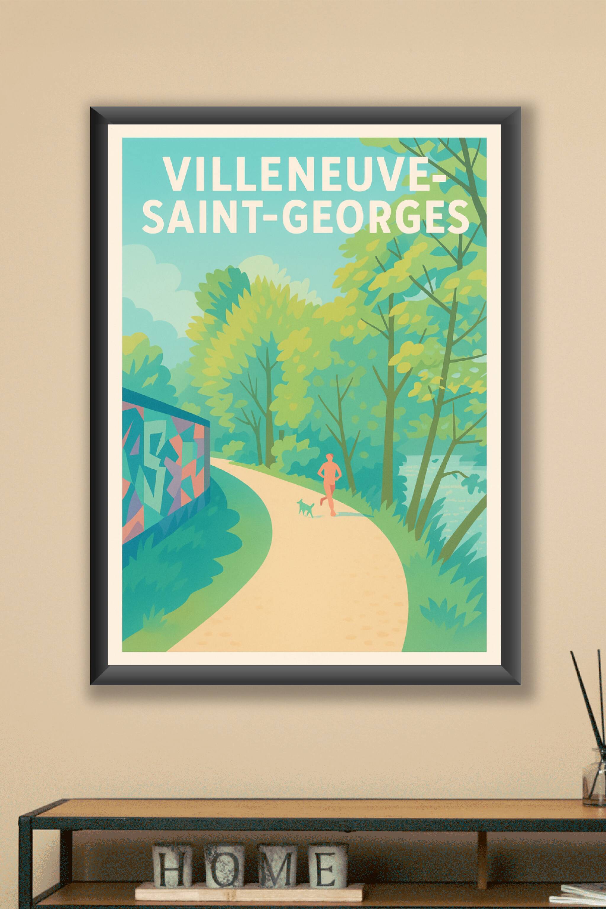 Affiche Villeneuve-Saint-Georges — Promenade et nature apaisante · poster d'art de Villeneuve-Saint-Georges
