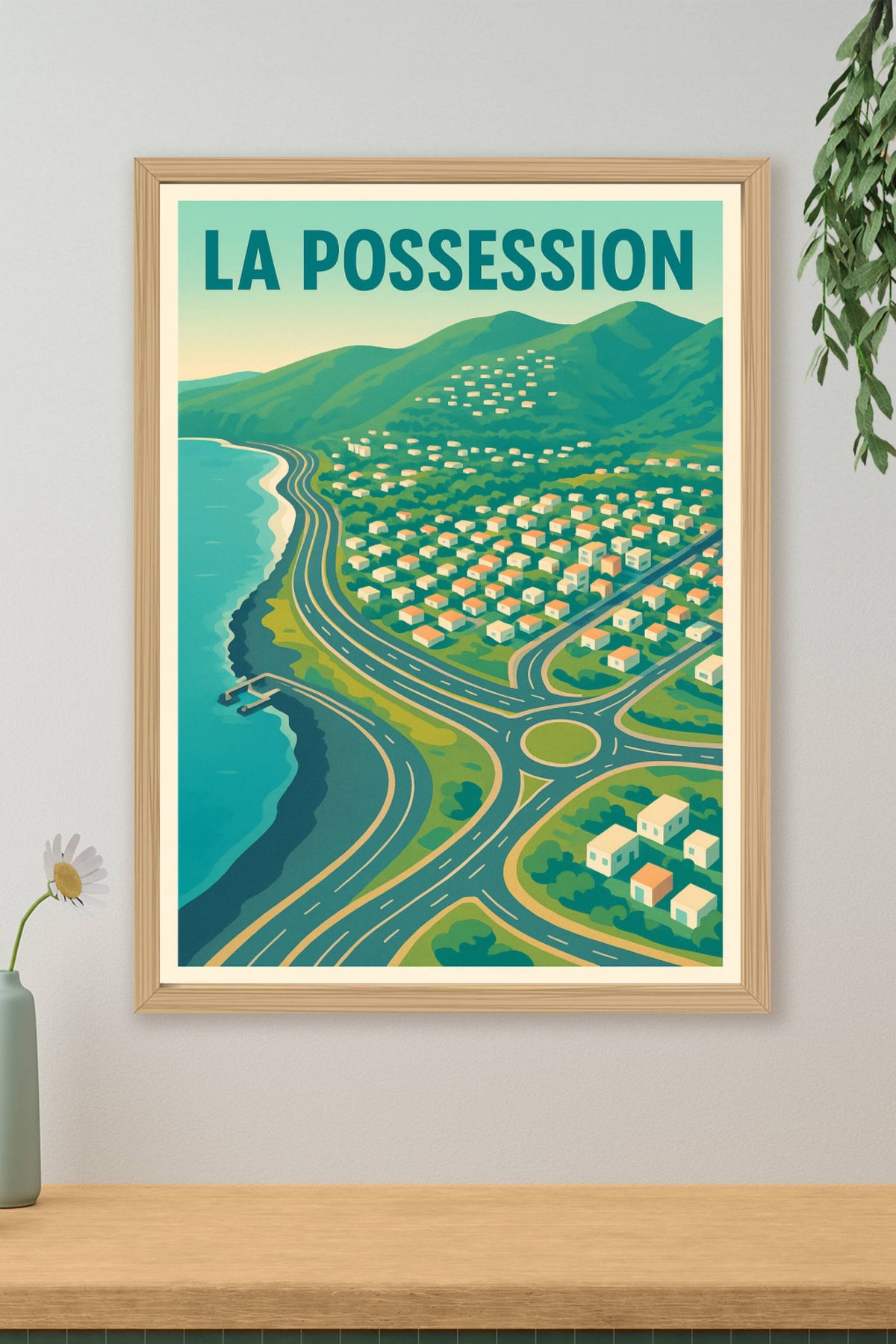 Affiche La Possession — Panorama d'une ville côtière dynamique · poster d'art de La Possession