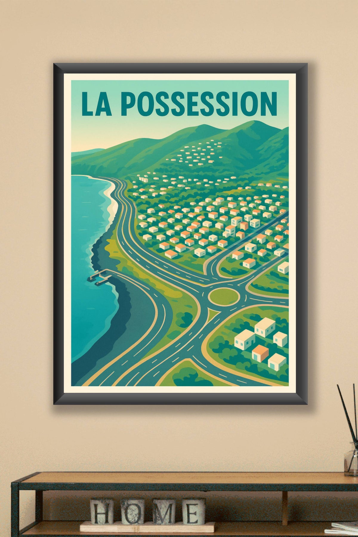 Affiche La Possession — Panorama d'une ville côtière dynamique · poster d'art de La Possession