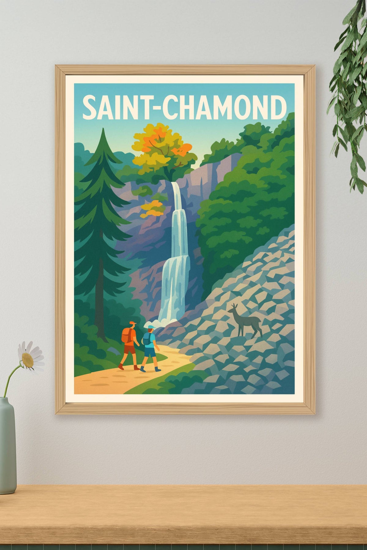 Affiche Saint-Chamond — Escapade nature et cascade majestueuse · poster d'art de Saint-Chamond