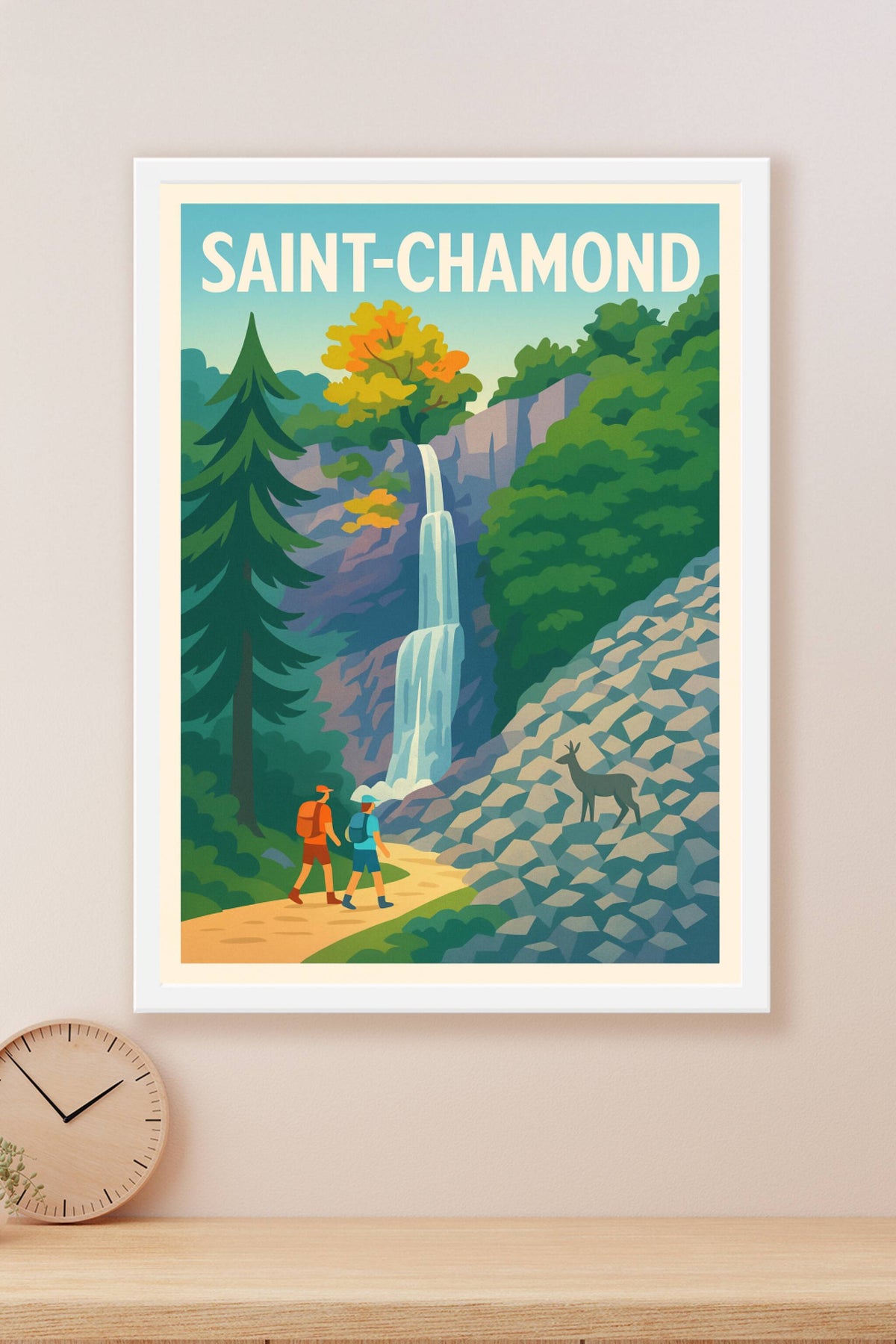 Affiche Saint-Chamond — Escapade nature et cascade majestueuse · poster d'art de Saint-Chamond