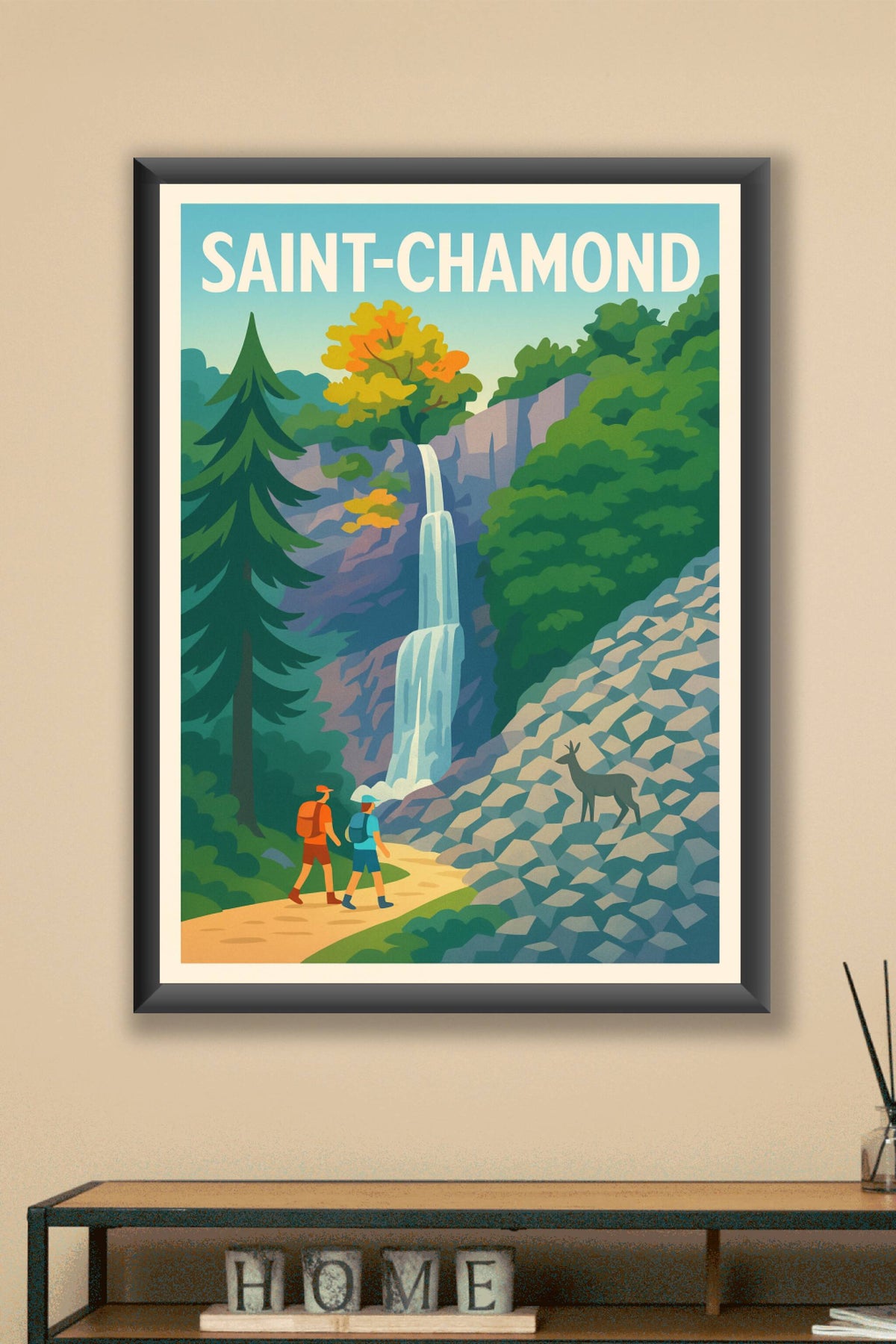 Affiche Saint-Chamond — Escapade nature et cascade majestueuse · poster d'art de Saint-Chamond