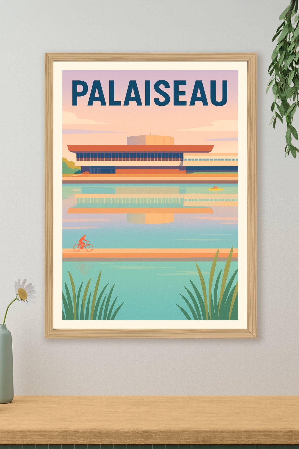Affiche Palaiseau — Élégance architecturale et sérénité au bord de l'eau · poster d'art de Palaiseau