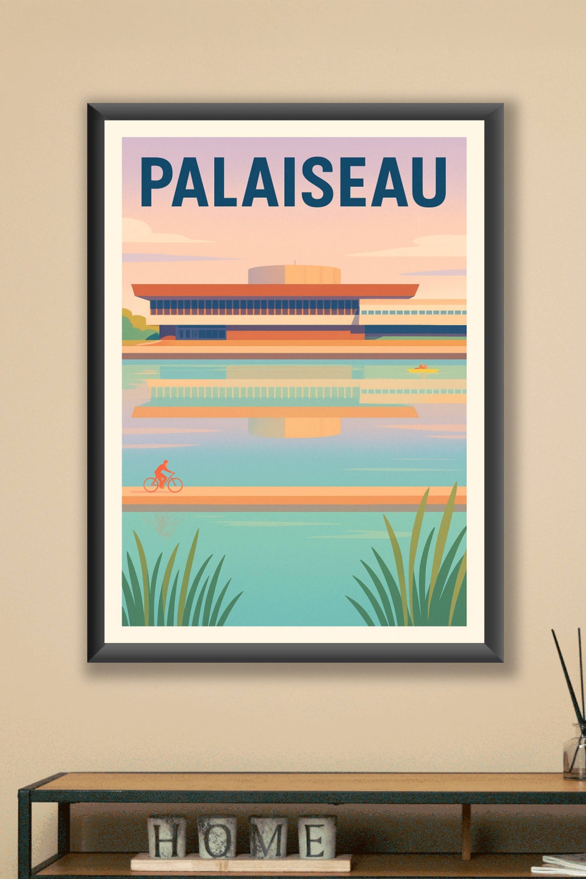 Affiche Palaiseau — Élégance architecturale et sérénité au bord de l'eau · poster d'art de Palaiseau