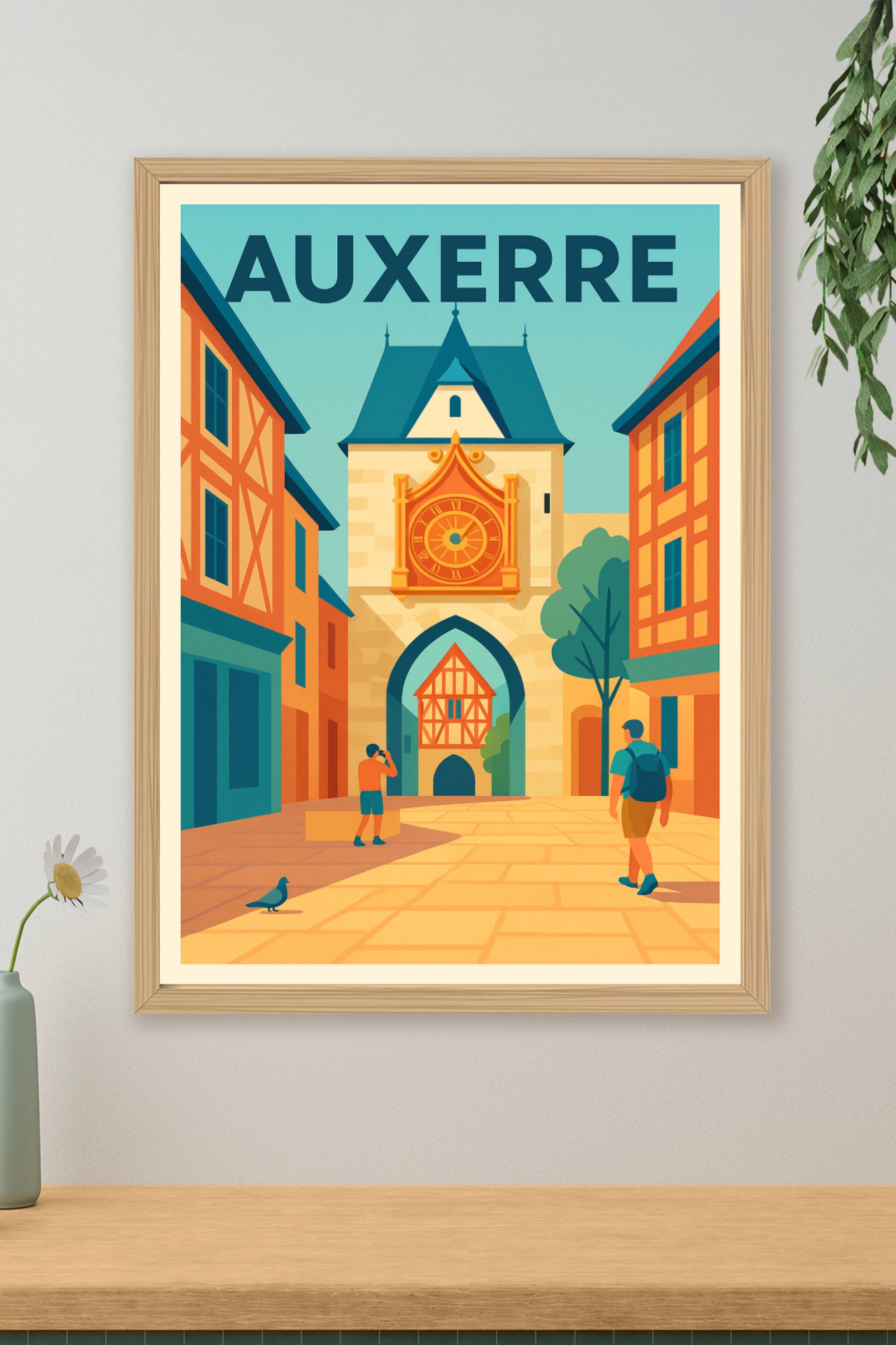 Affiche de Auxerre - Charme historique et horloge emblématique