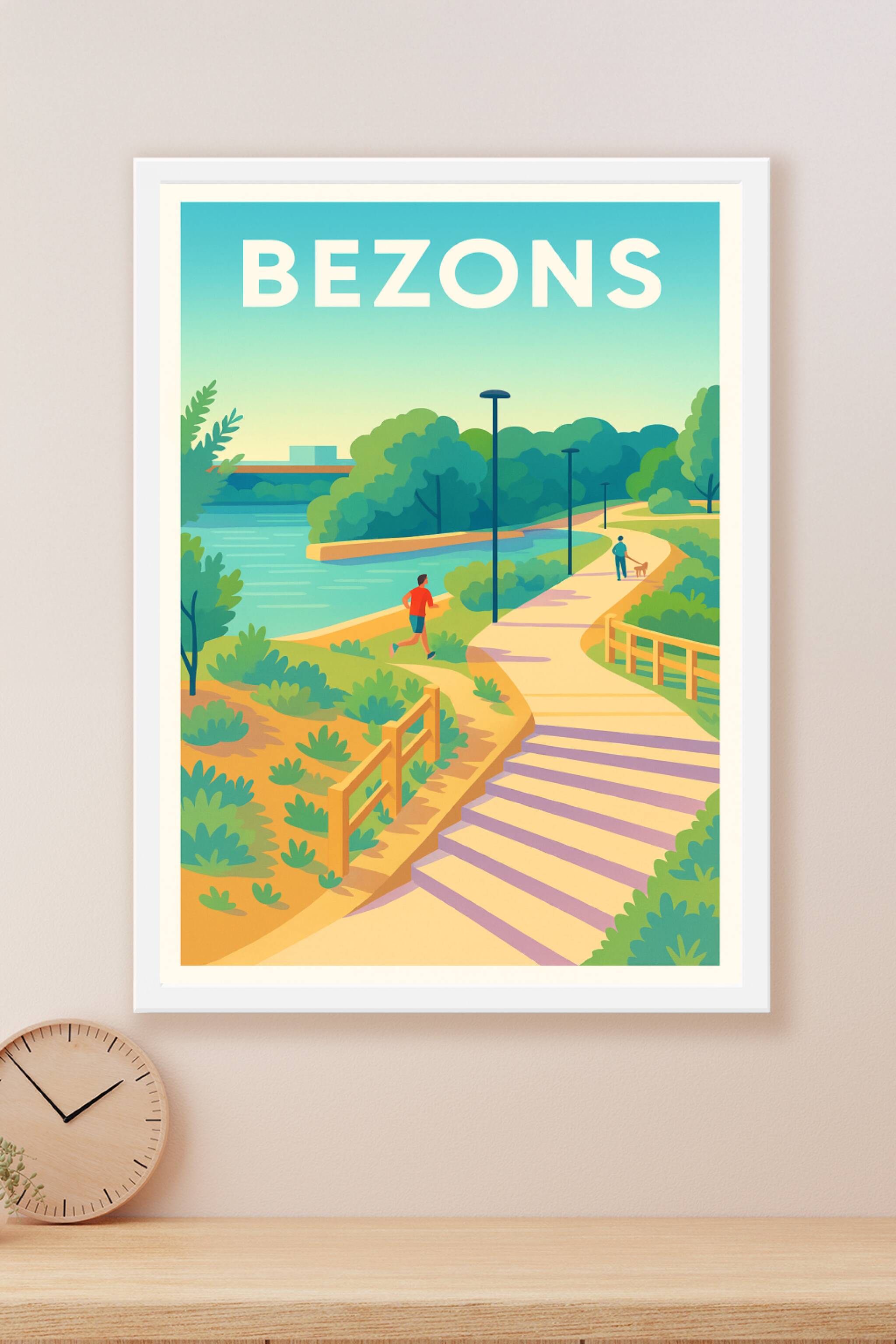 Affiche Bezons — Promenade au bord de l'eau · poster d'art de Bezons