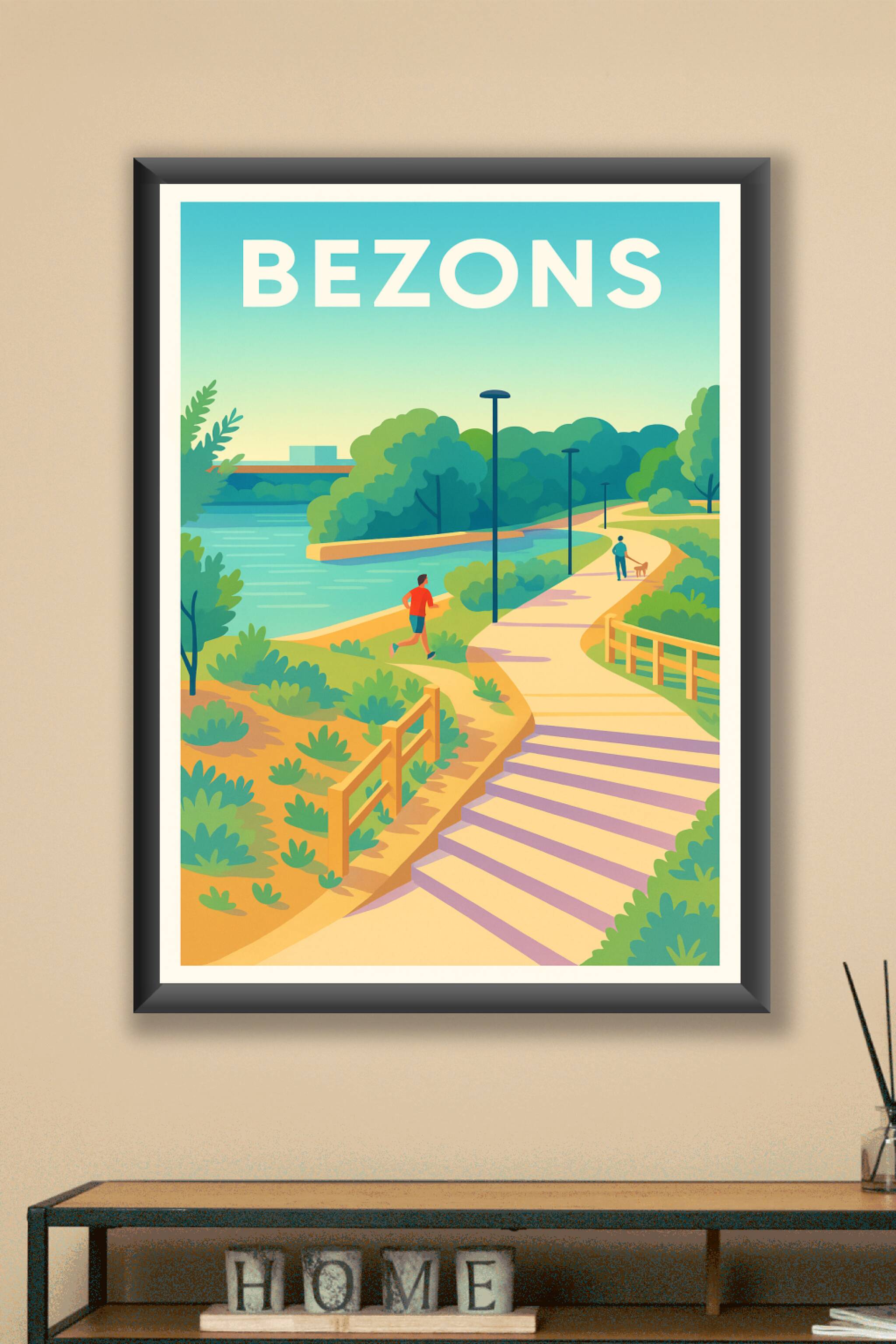 Affiche Bezons — Promenade au bord de l'eau · poster d'art de Bezons