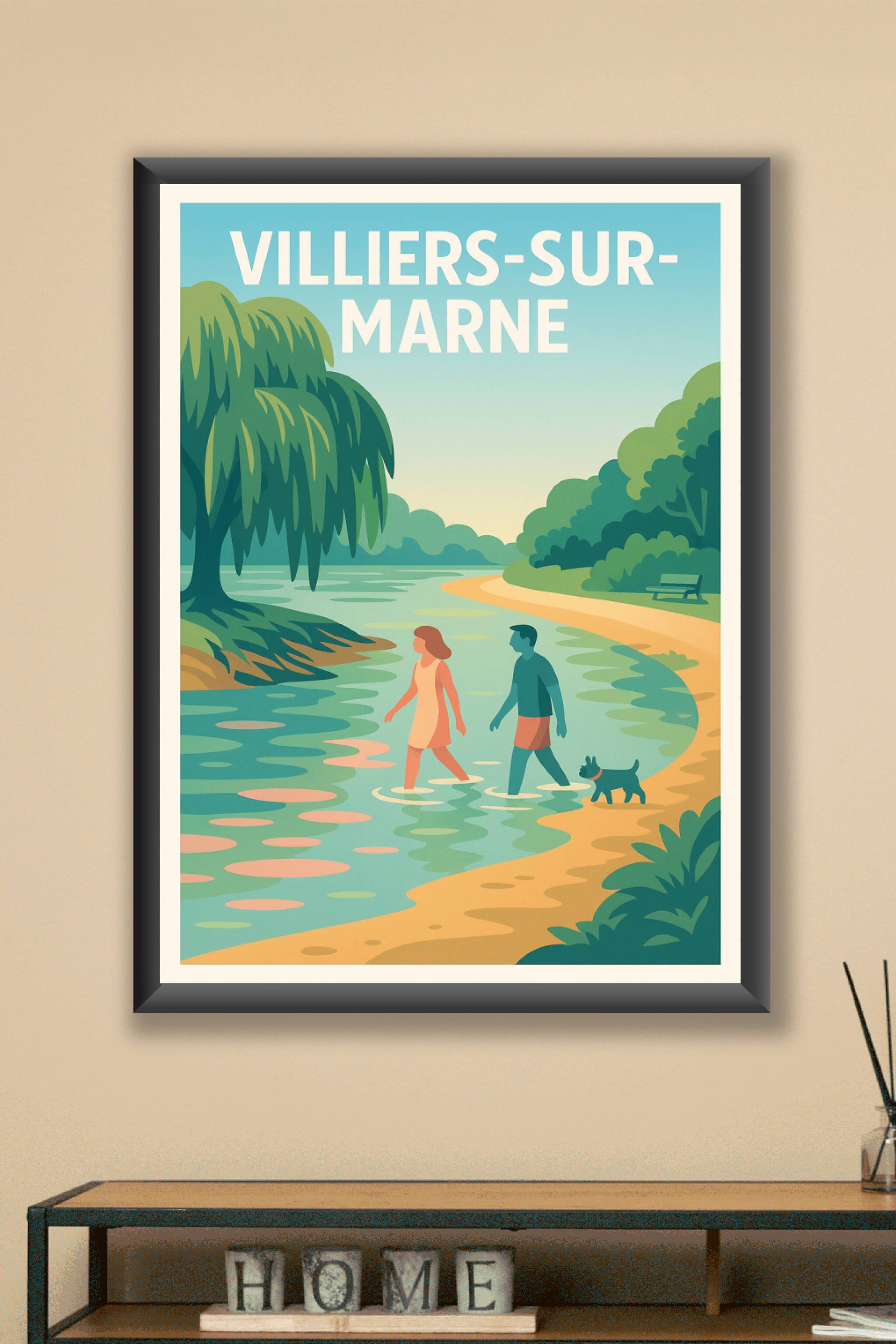 Affiche Villiers-sur-Marne — Une pause nature au bord de l'eau · poster d'art de Villiers-sur-Marne